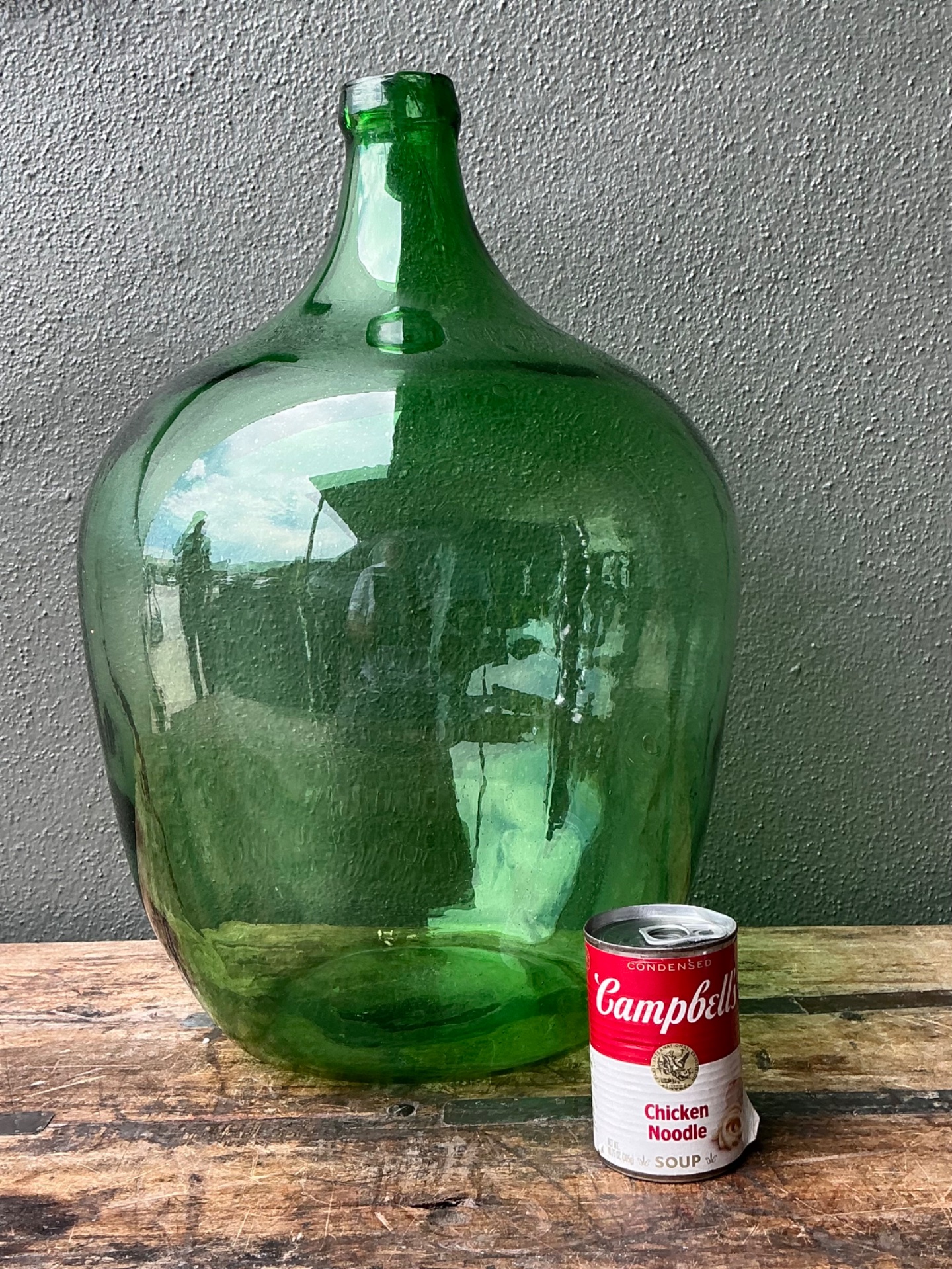 Vintage Green Glass Demijohn Bottle - Detail view