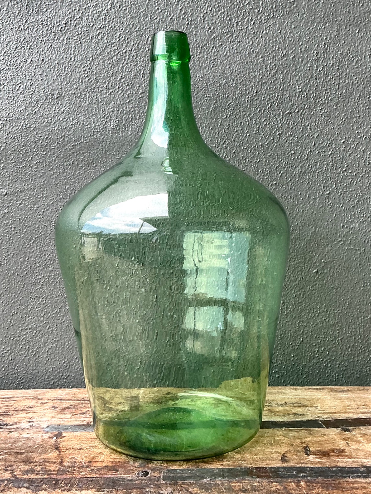 Vintage Green Glass Demijohn Bottle - Green, 11W x 19.25H - Back view