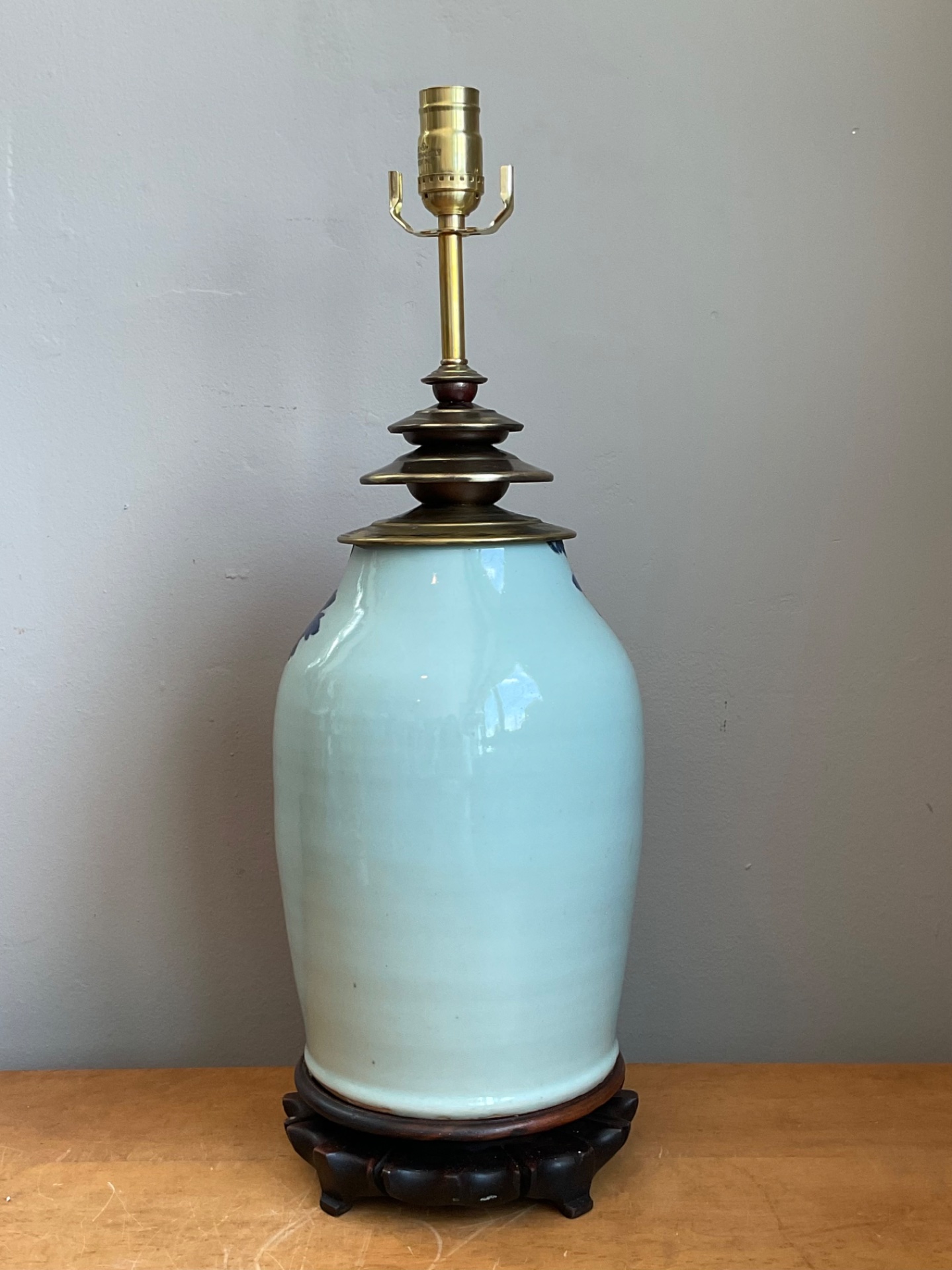Vintage Blue and White Ceramic Table Lamp - Top view