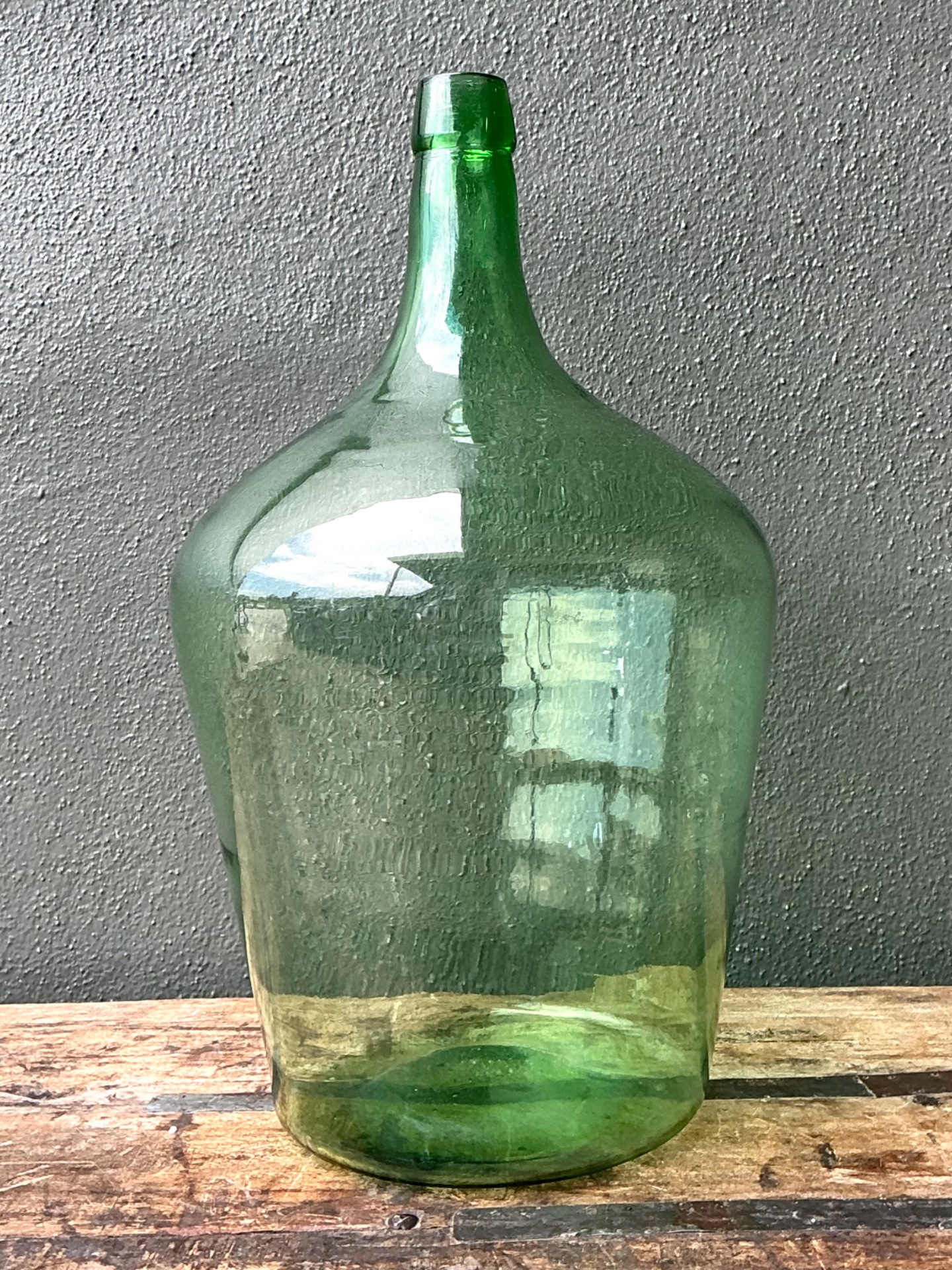 Vintage Green Glass Demijohn Bottle - Green, 11W x 19.25H - Top view