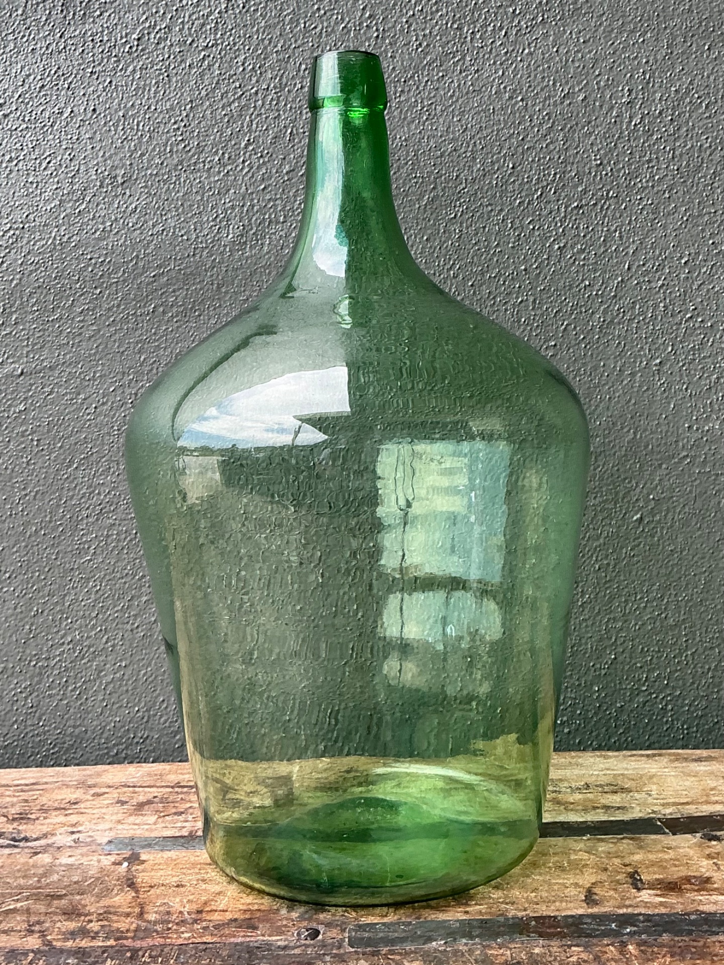 Vintage Green Glass Demijohn Bottle - Green, 11W x 19.25H - Top view