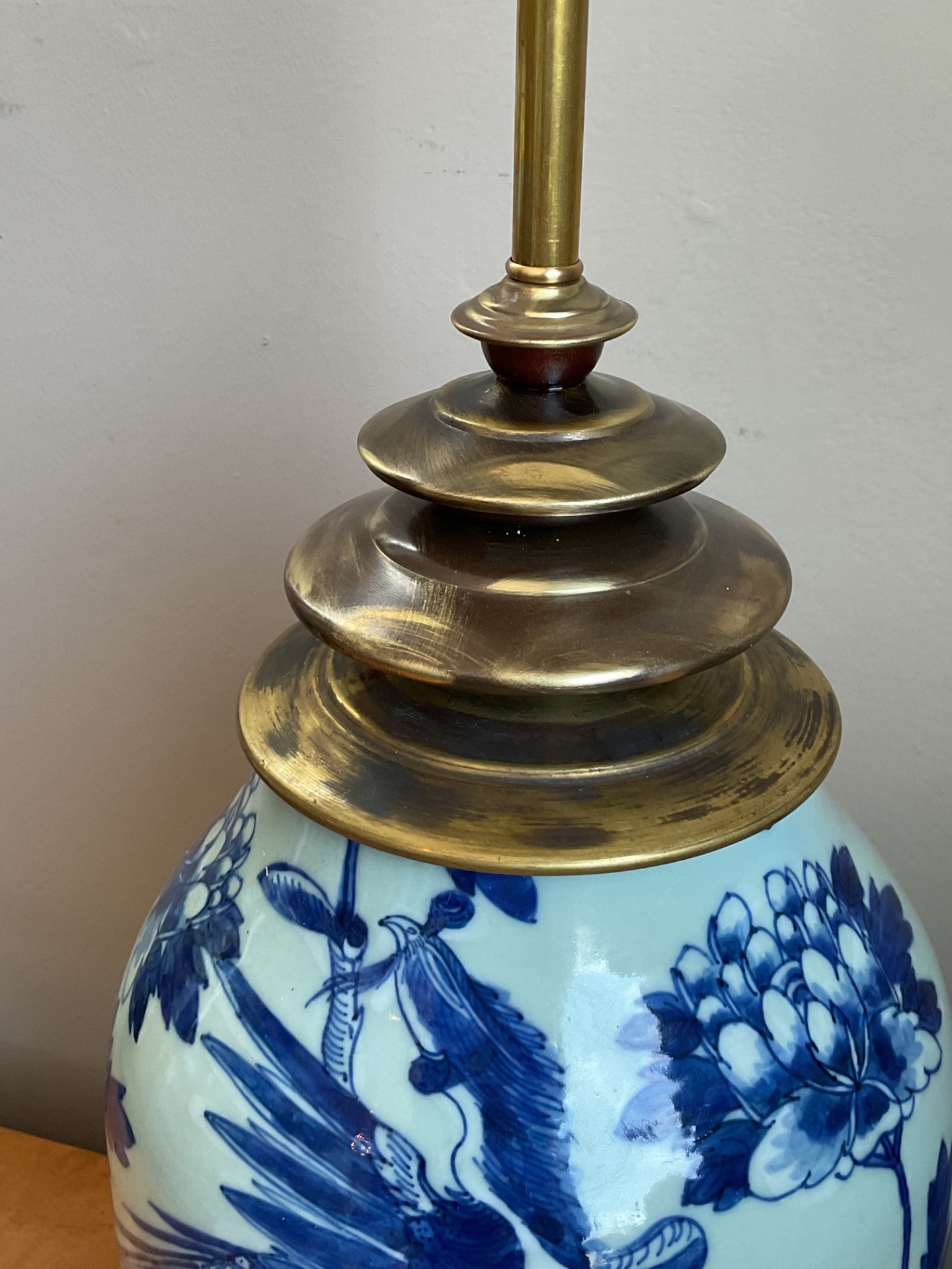 Vintage Blue and White Ceramic Table Lamp - Top view