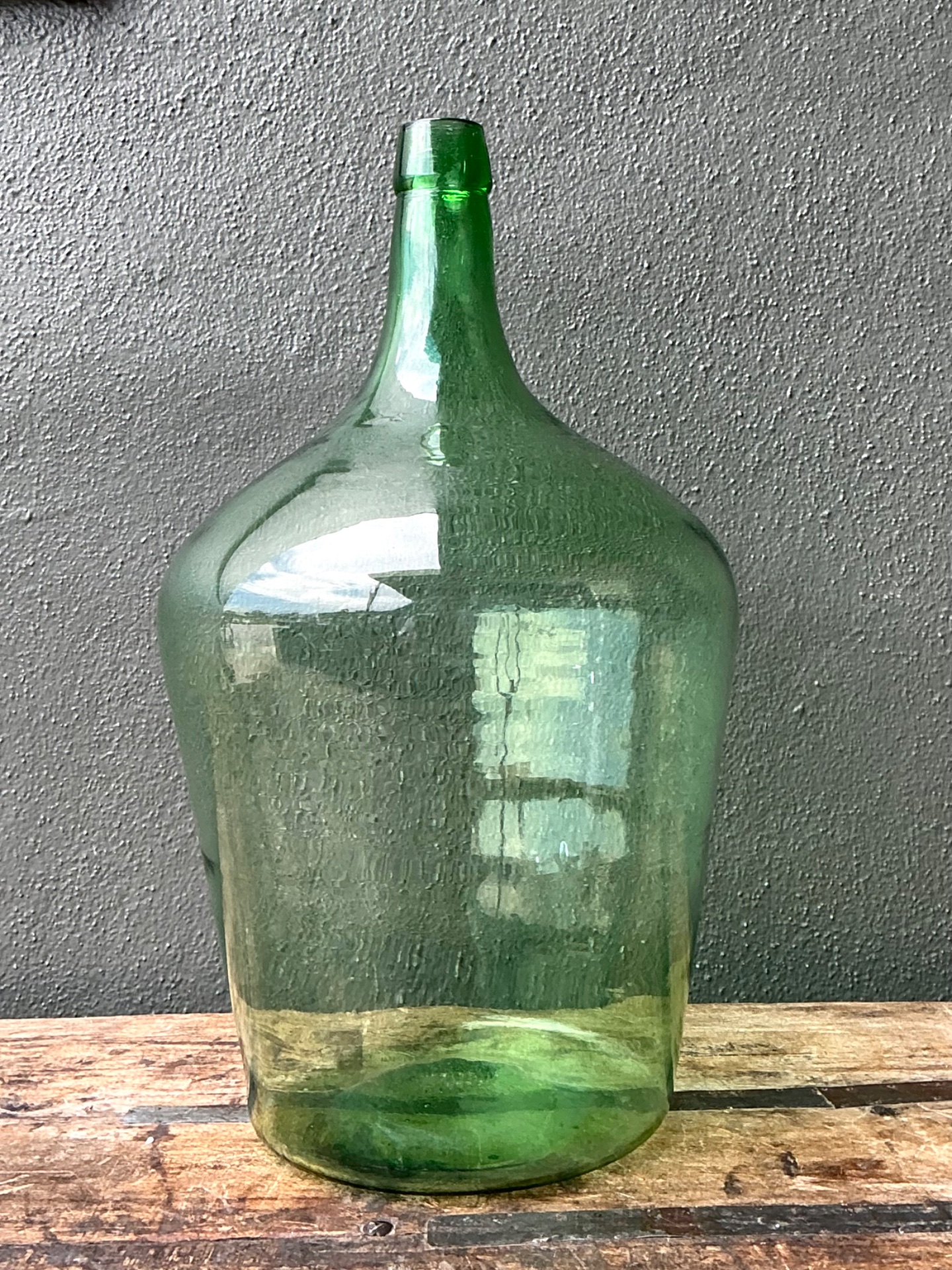 Vintage Green Glass Demijohn Bottle - Green, 11W x 19.25H - Side view