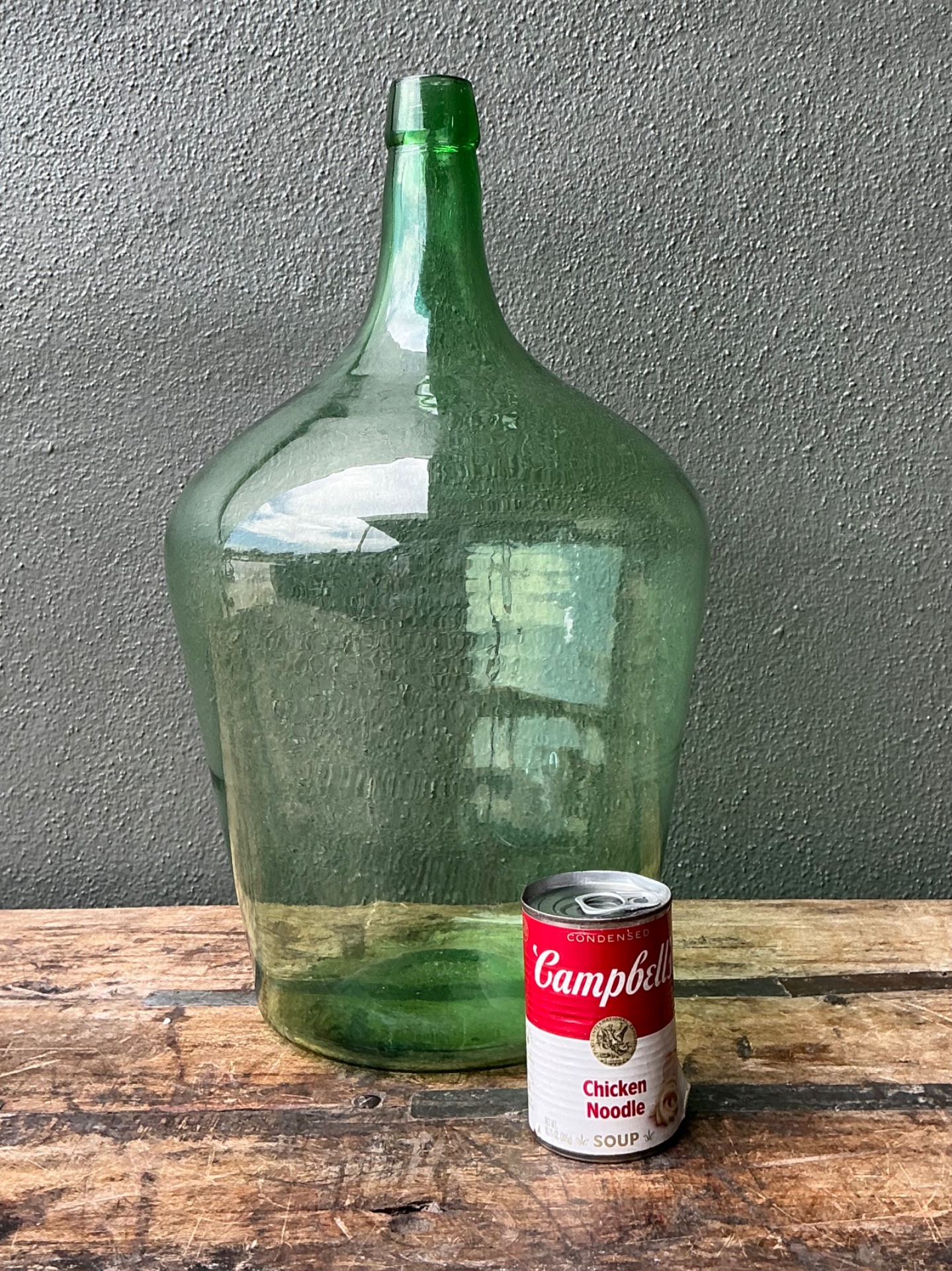Vintage Green Glass Demijohn Bottle - Green, 11W x 19.25H - Back view