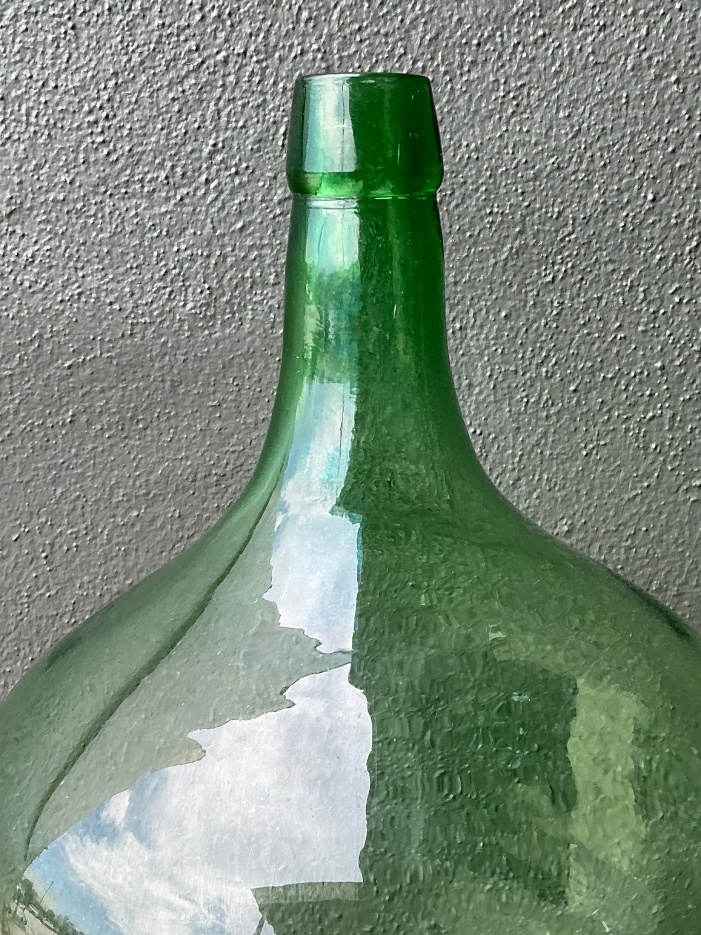 Vintage Green Glass Demijohn Bottle - Green, 11W x 18.75H - Side view