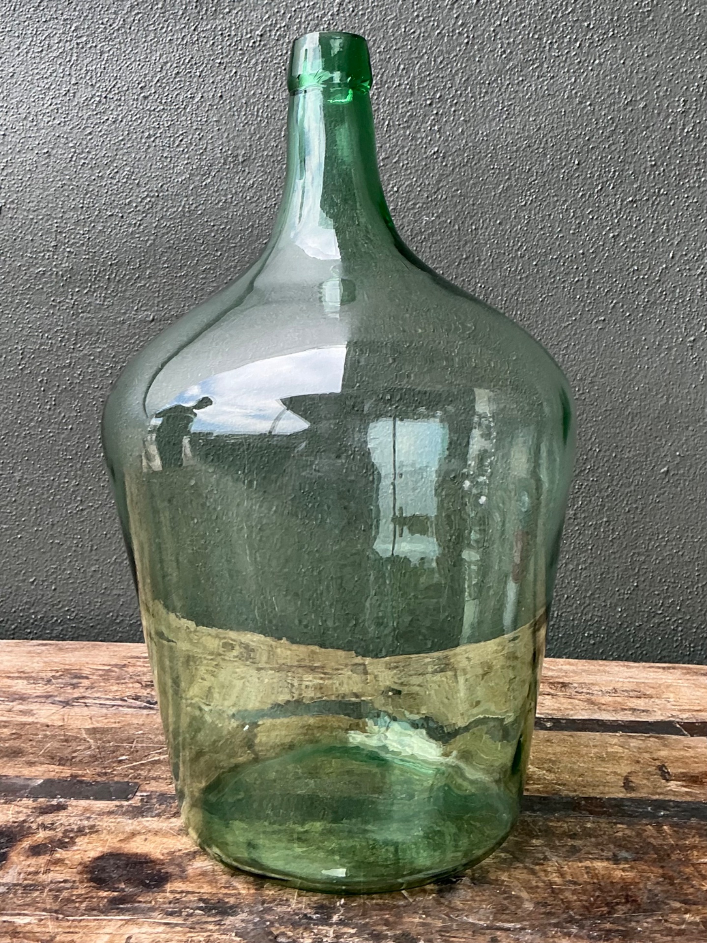 Vintage Green Glass Demijohn Bottle - Green, 11W x 18.75H - Top view