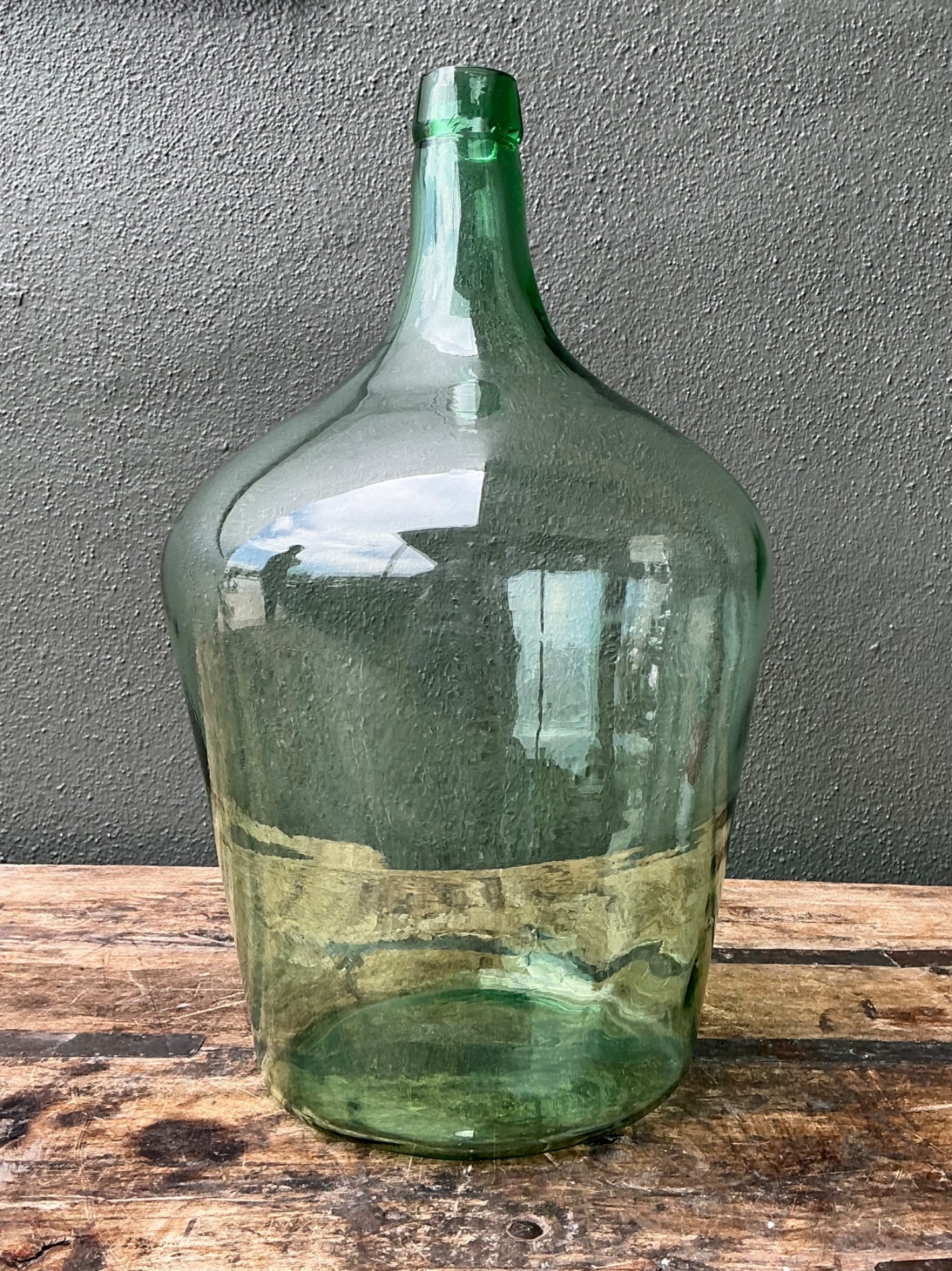 Vintage Green Glass Demijohn Bottle - Green, 11W x 18.75H - Top view