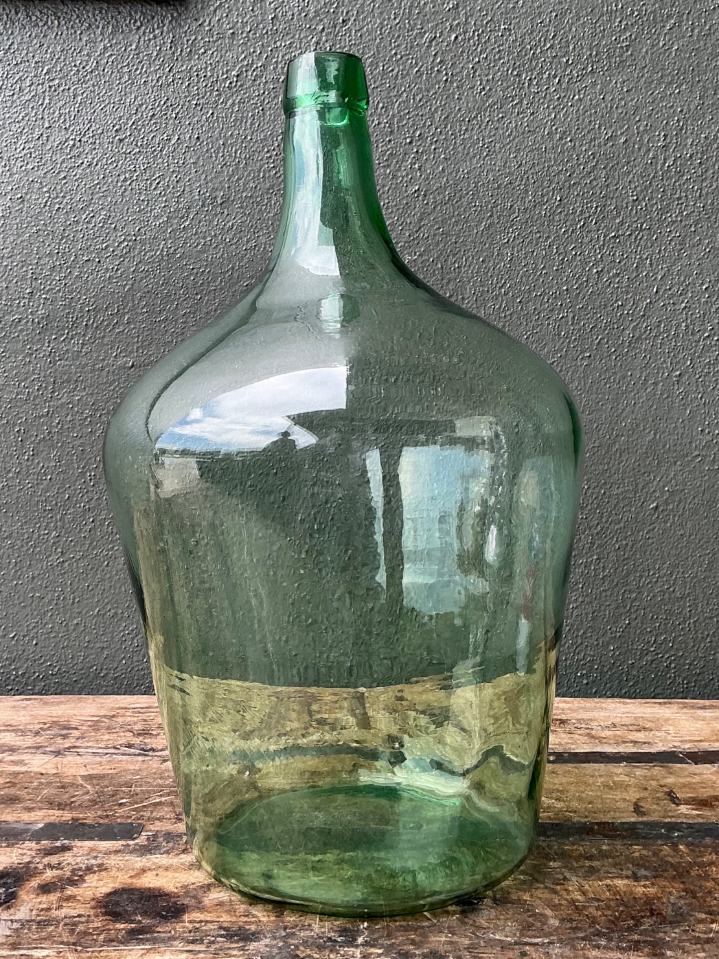 Vintage Green Glass Demijohn Bottle - Green, 11W x 18.75H - Back view