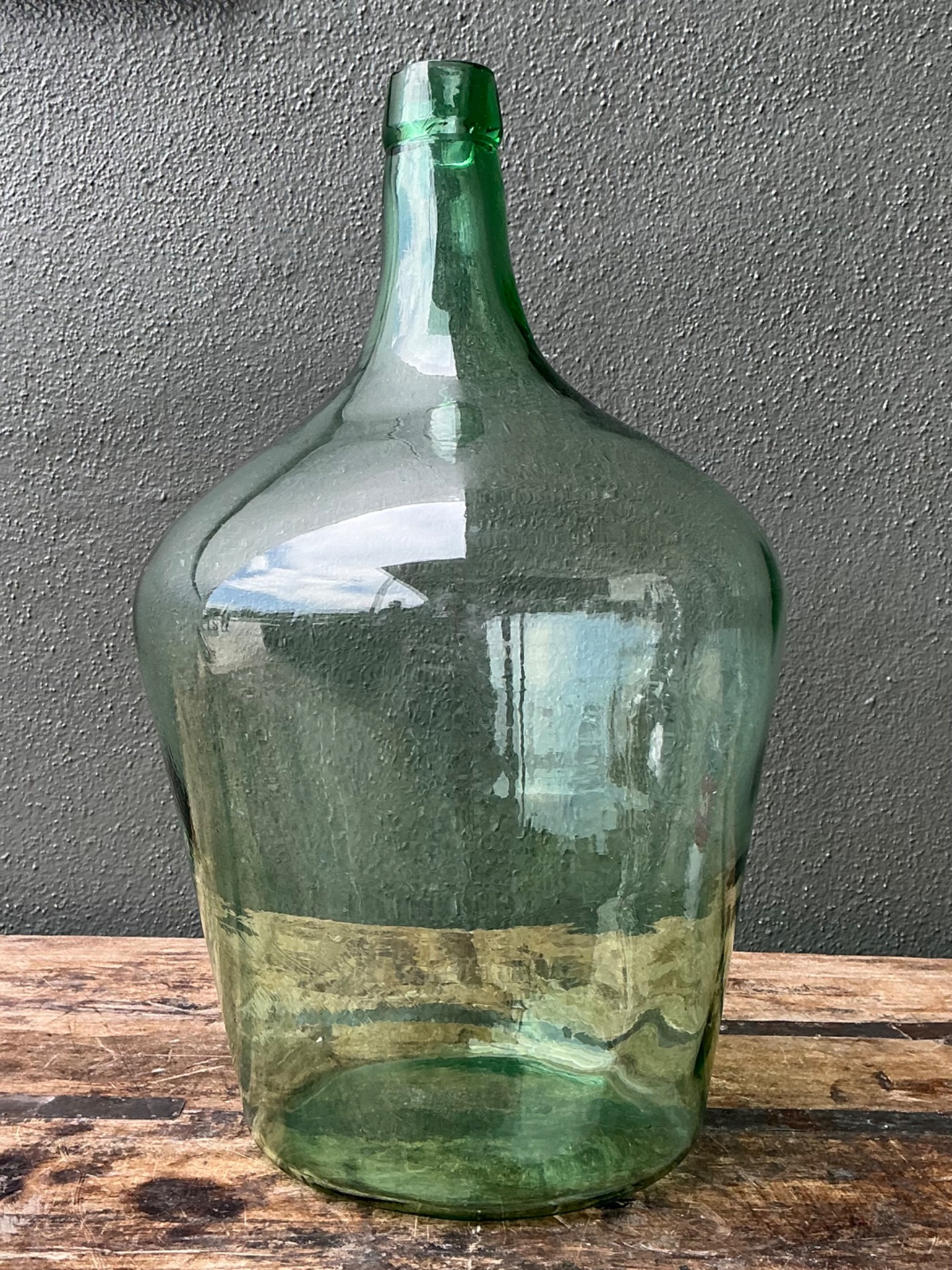 Vintage Green Glass Demijohn Bottle - Green, 11W x 18.75H - Back view