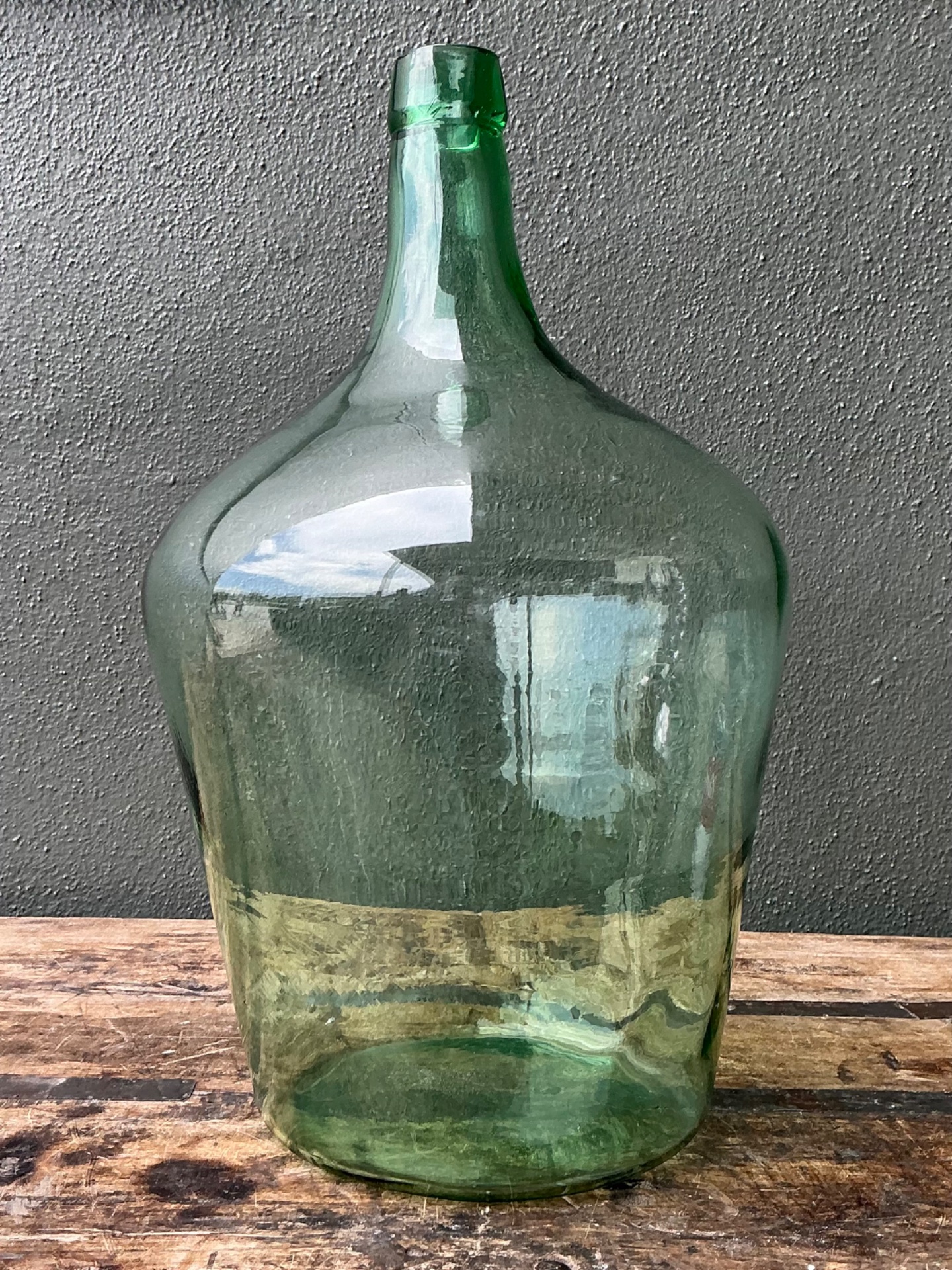 Vintage Green Glass Demijohn Bottle - Green, 11W x 18.75H - Detail view