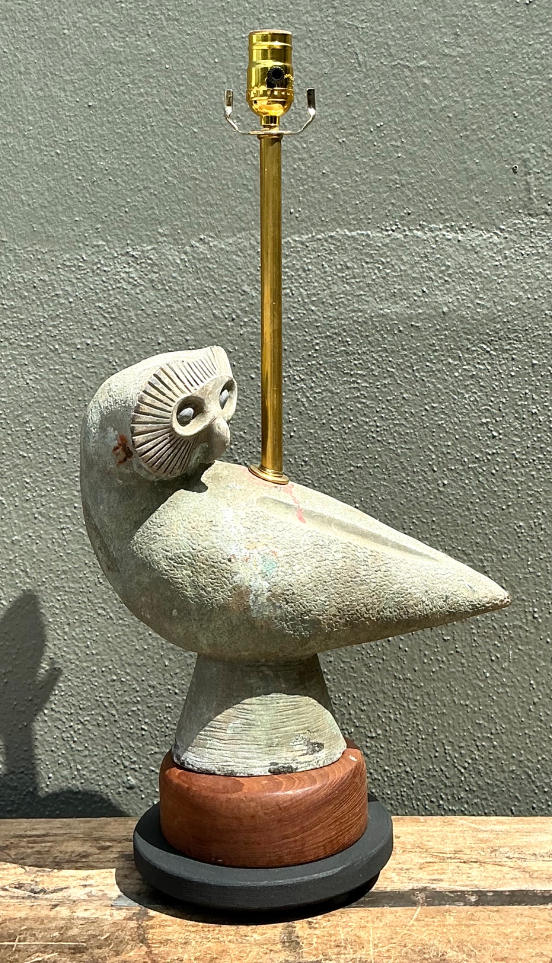 Vintage Ceramic Owl Sculpture Lamp - Back view