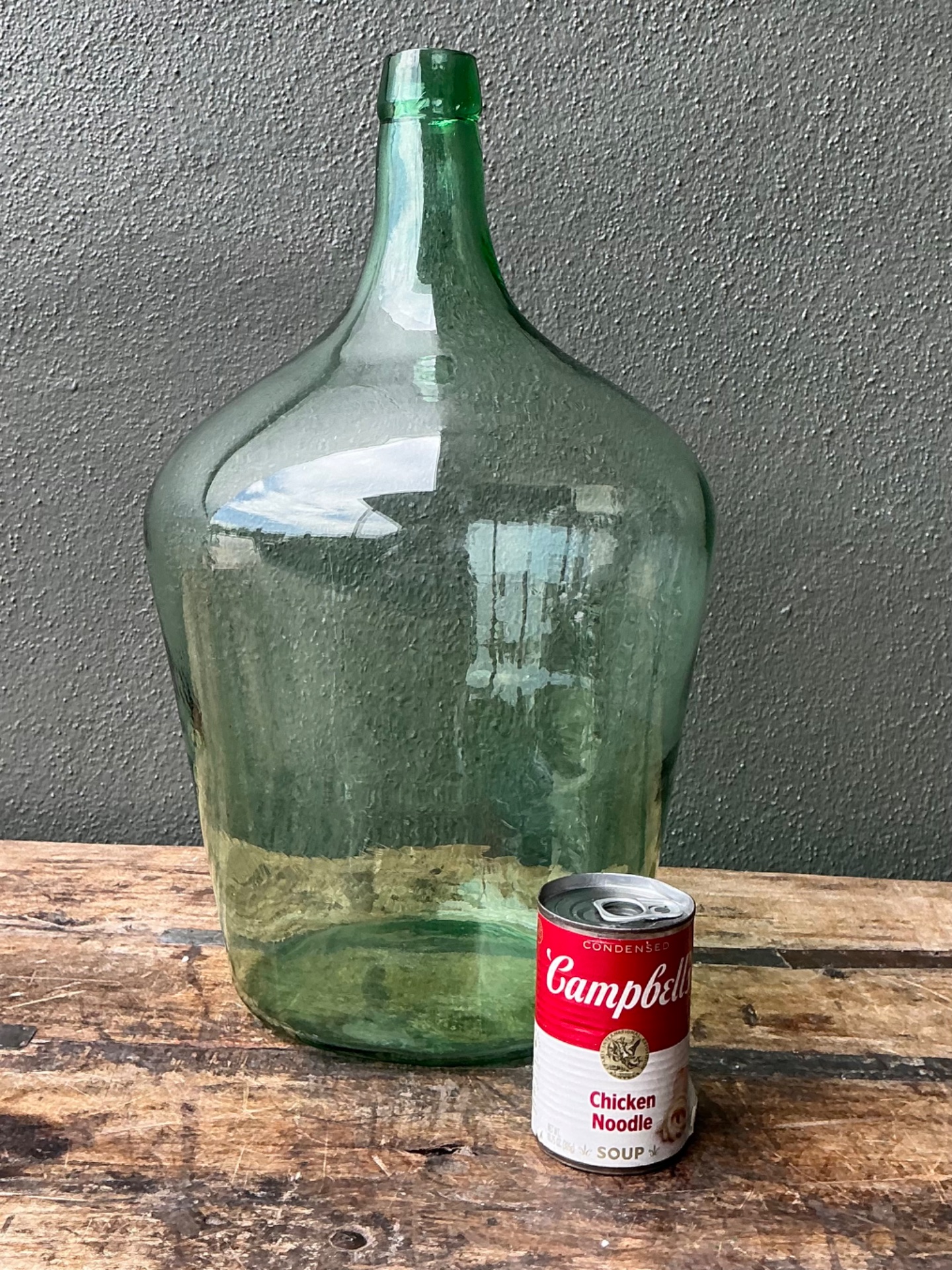 Vintage Green Glass Demijohn Bottle - Green, 11W x 18.75H - Detail view