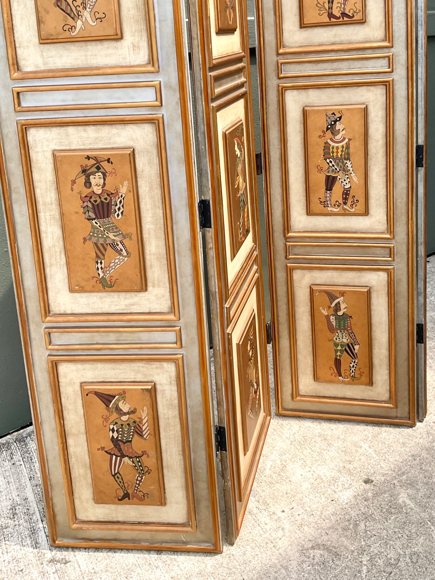 Vintage Painted Harlequin Wood Folding Screen - Side view