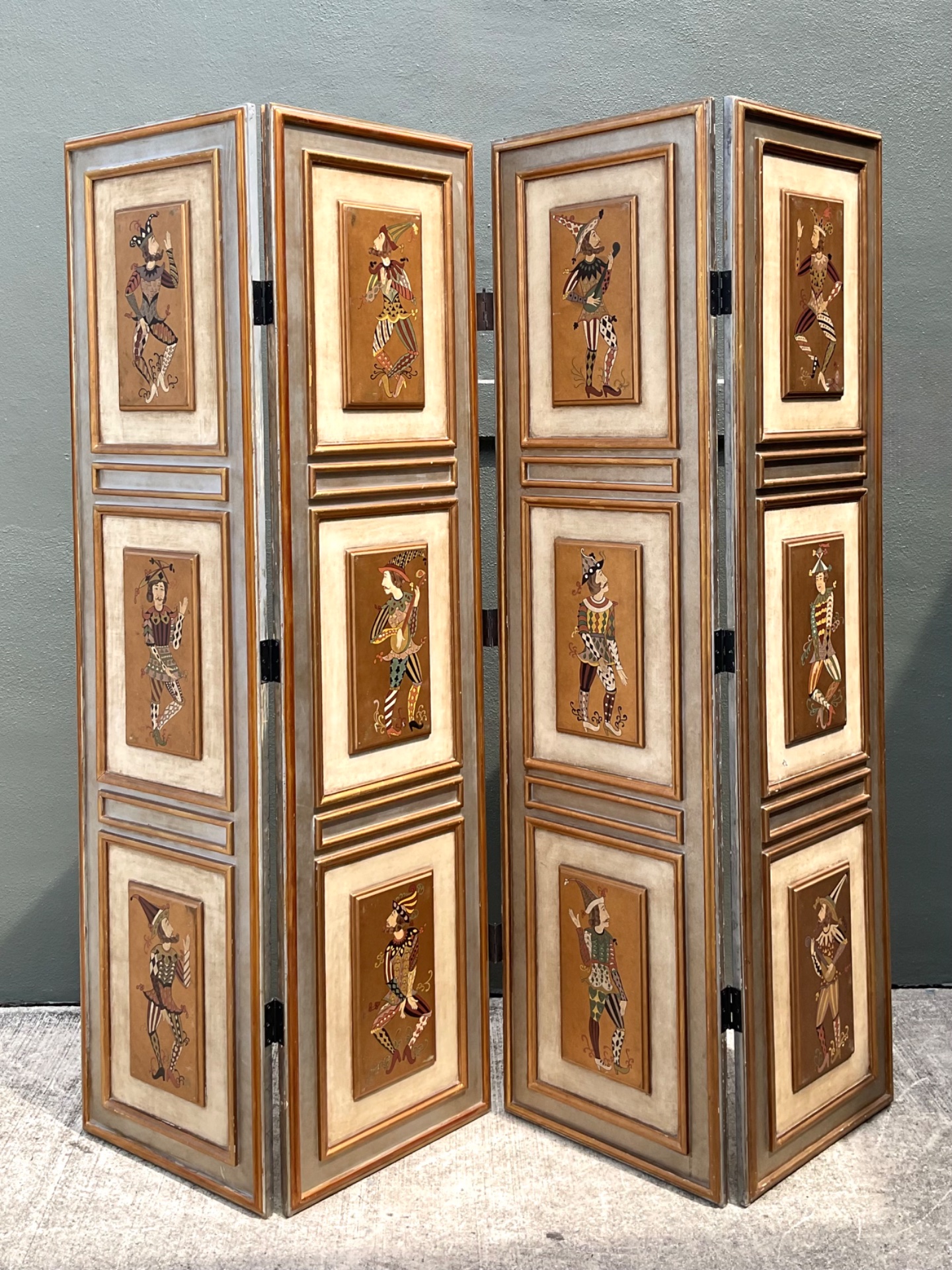 Vintage Painted Harlequin Wood Folding Screen - Top view
