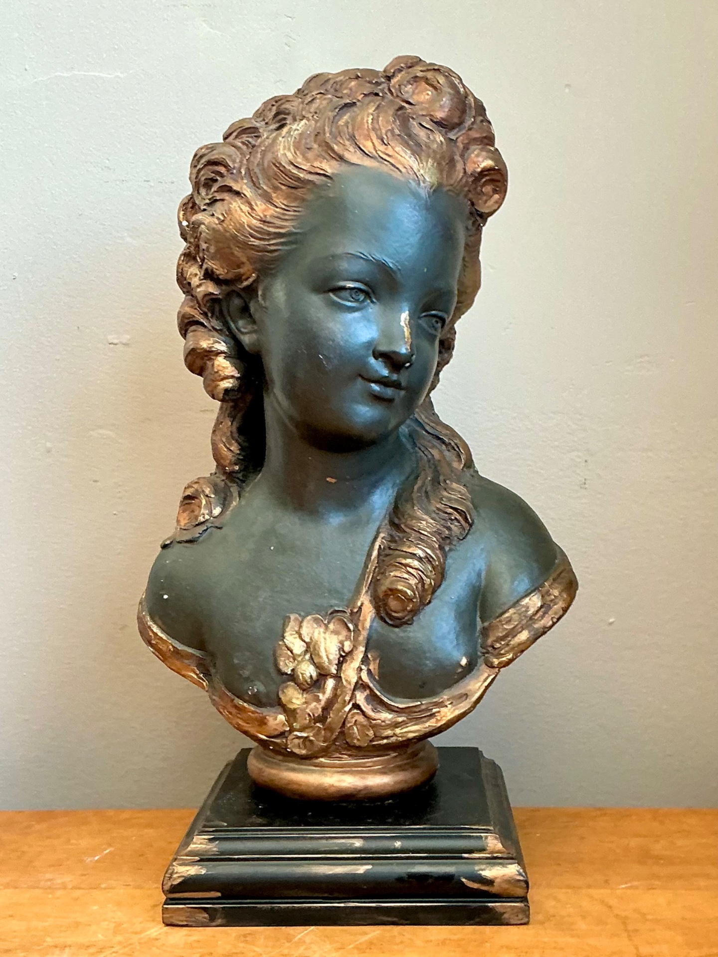 Vintage Gilt Tipped Carved Wood Female Bust - Detail view