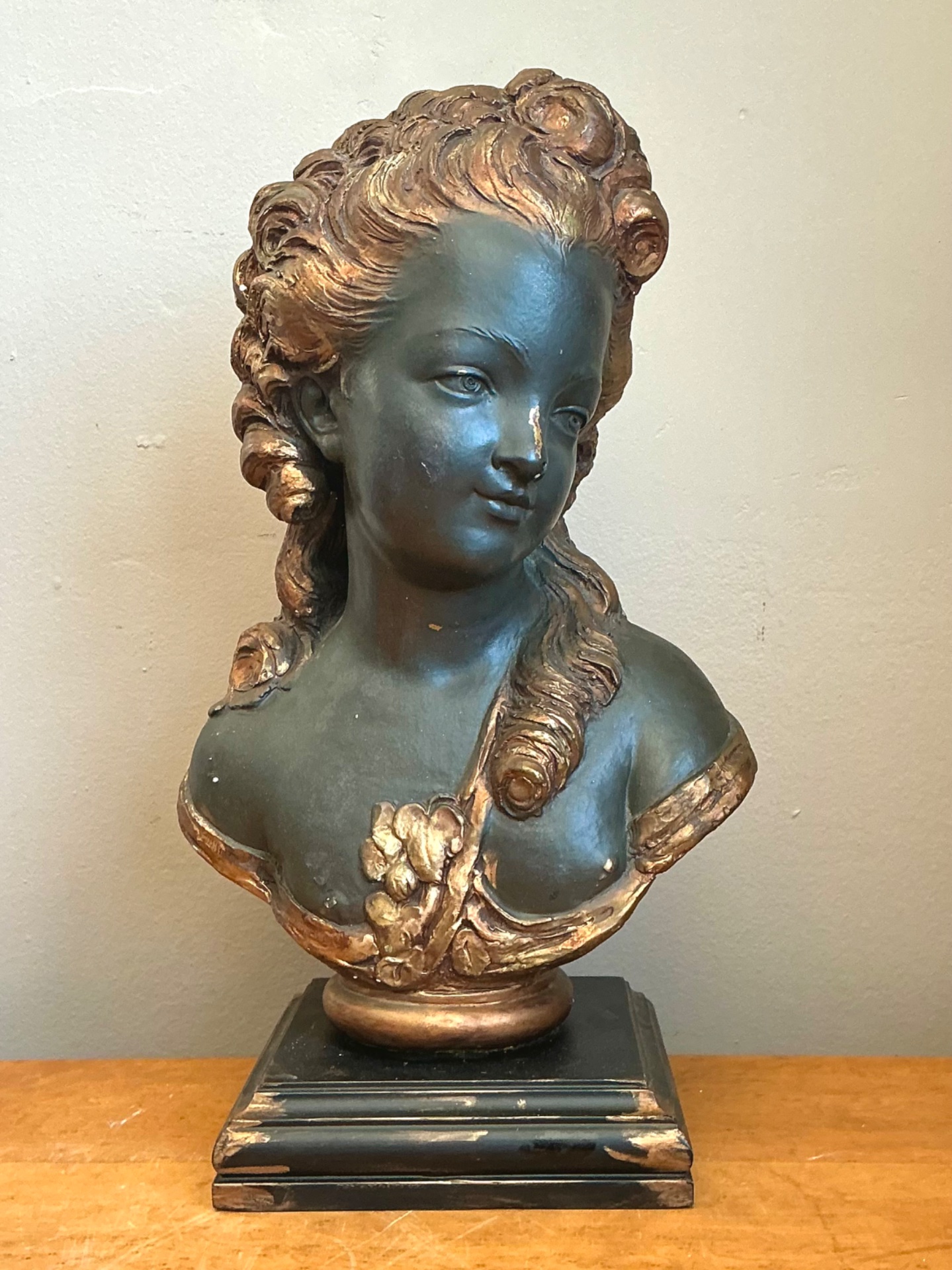 Vintage Gilt Tipped Carved Wood Female Bust - Back view
