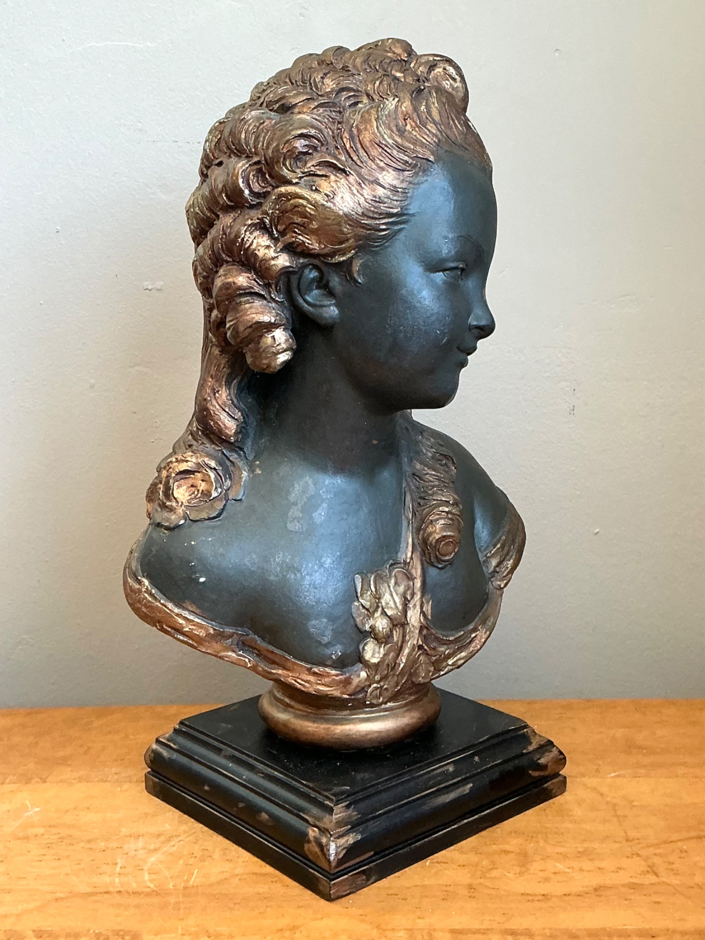 Vintage Gilt Tipped Carved Wood Female Bust - Side view