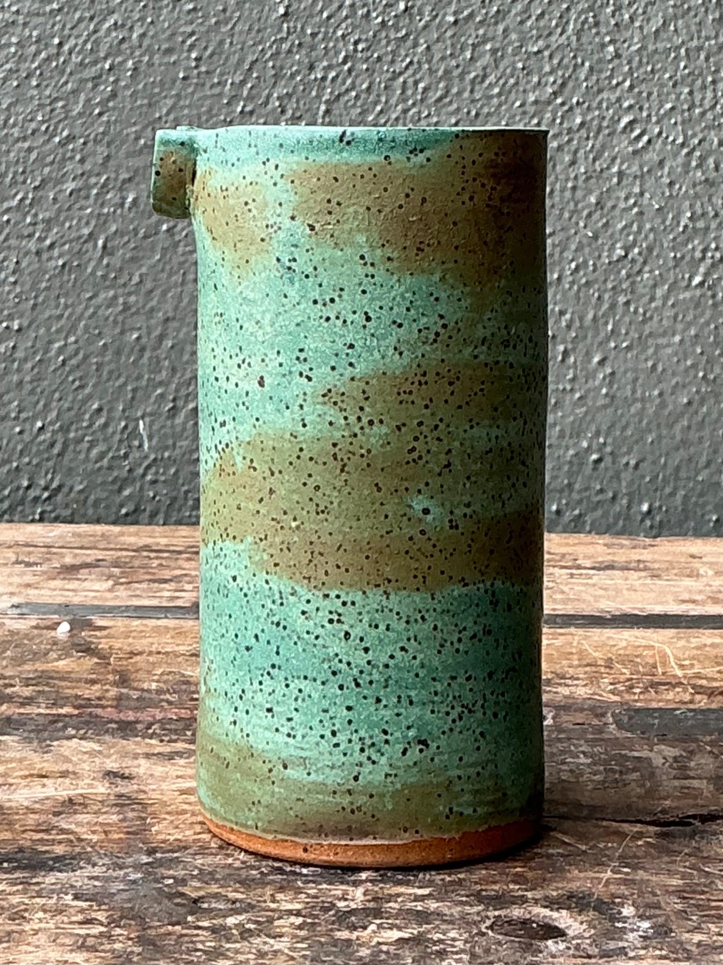 Vintage Green Spout Ceramic Vase - Side view