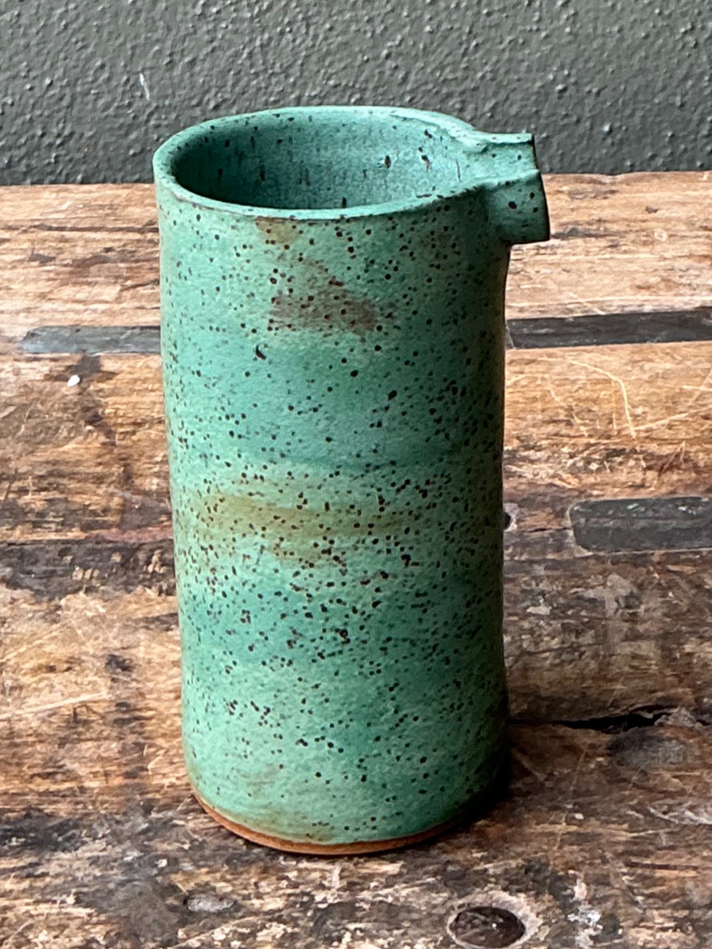 Vintage Green Spout Ceramic Vase - Top view