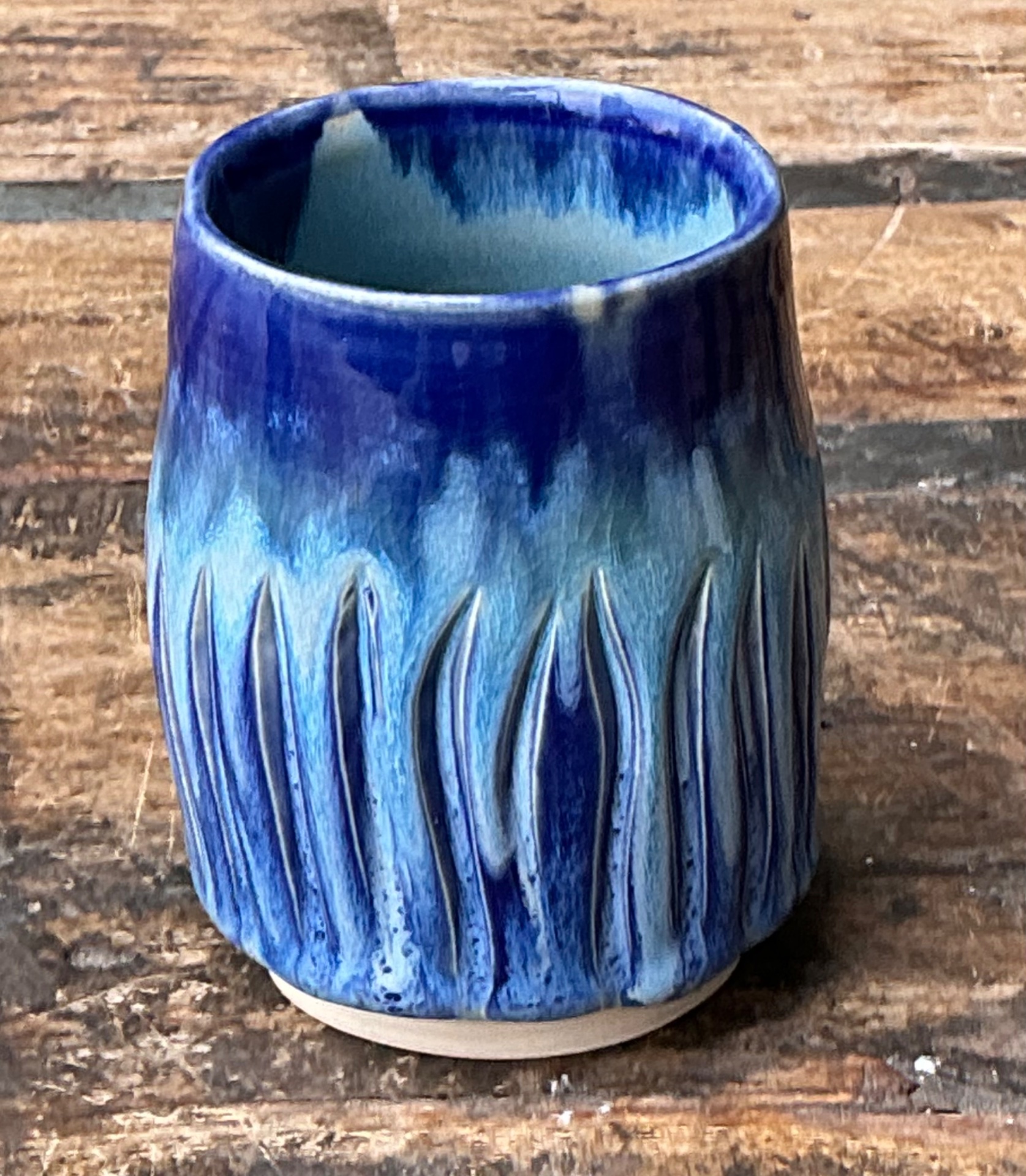 Vintage Studio Pottery Blue Ceramic Vase - Detail view