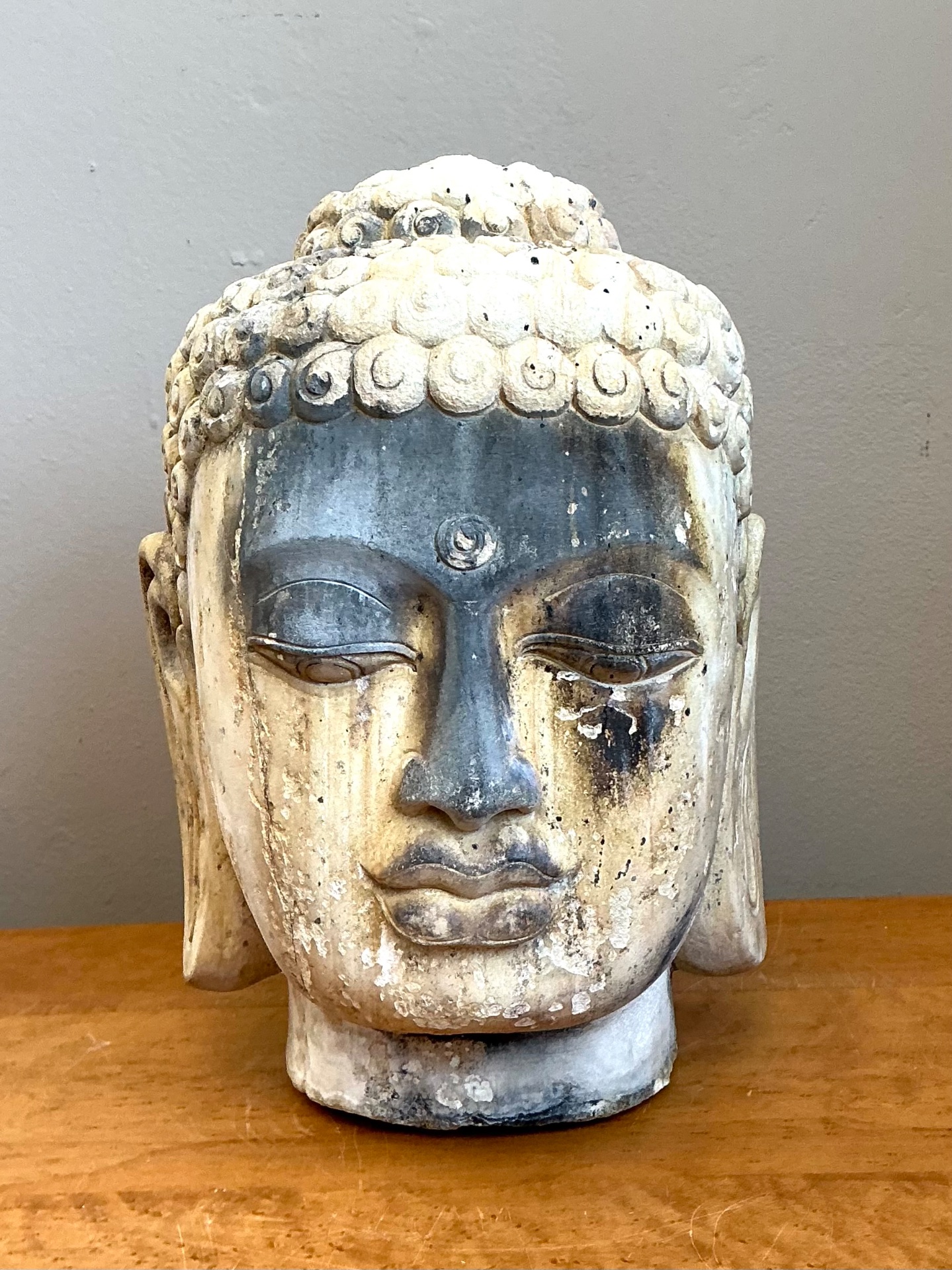 Vintage Buddha Head Sculpture - Top view