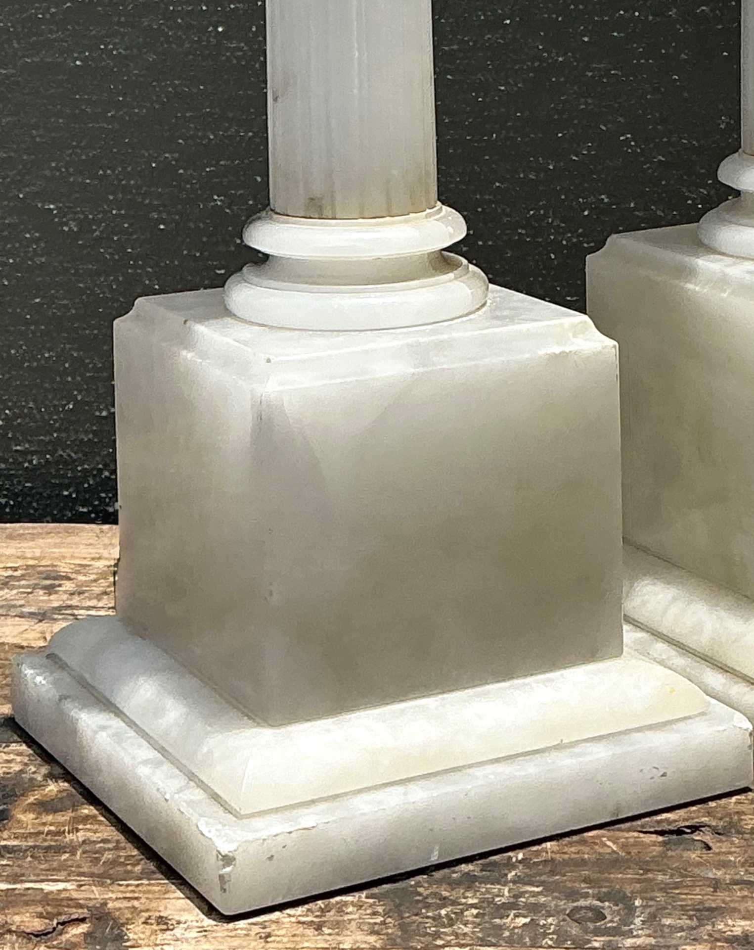 Vintage Alabaster Column Table Lamps - A Pair - Brass, 8.5W x 30H - Back view