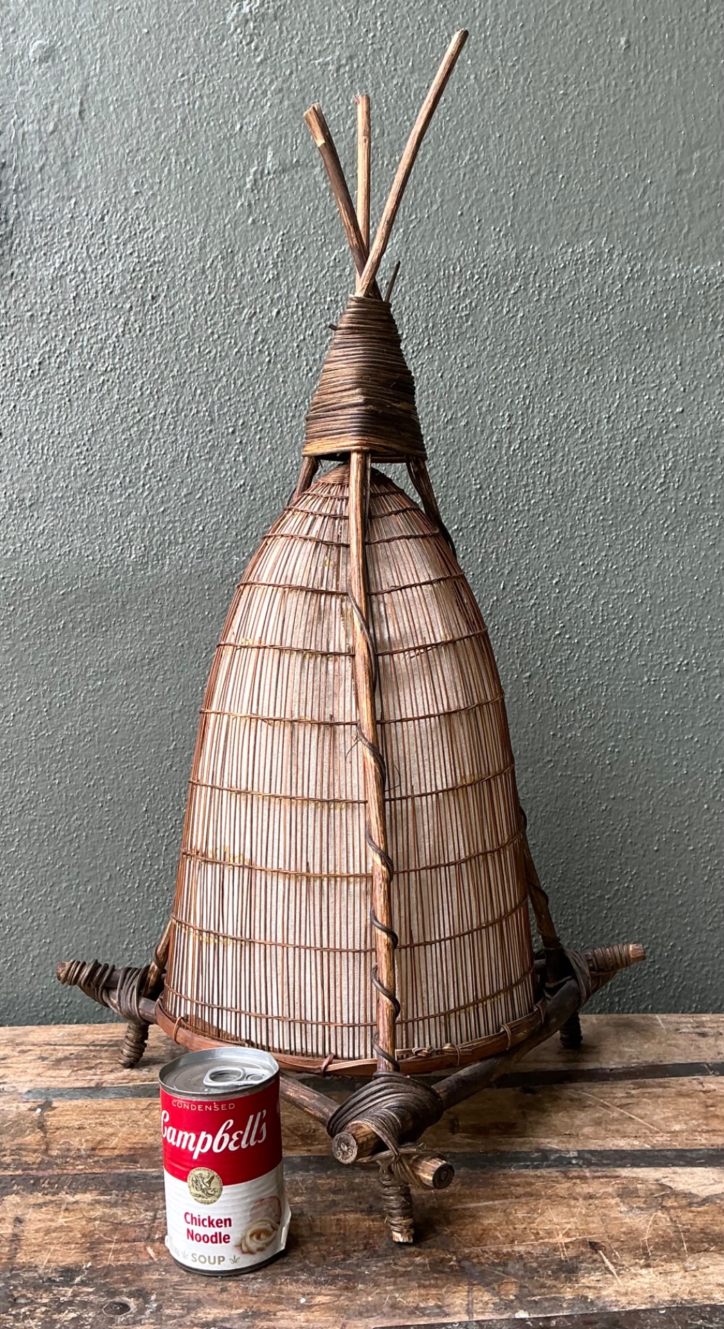 Vintage Japanese Woven Reed Table Lamp - Top view