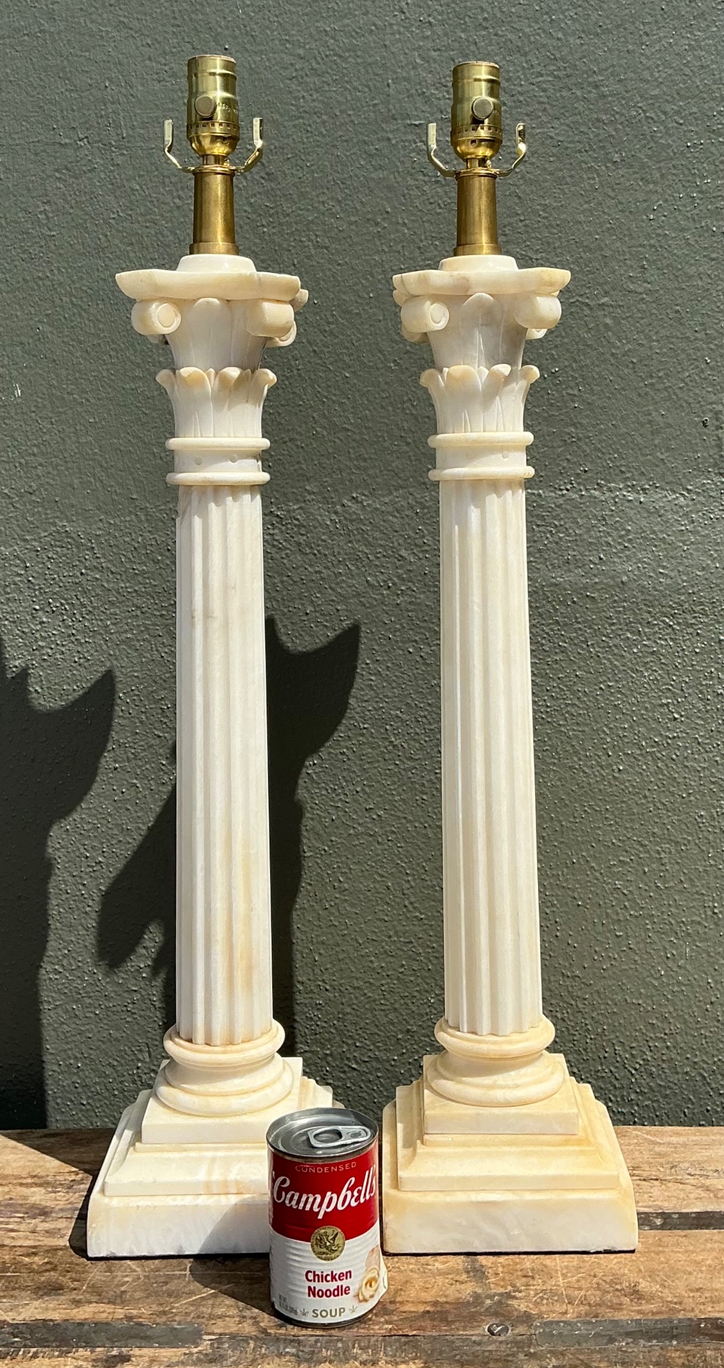 Vintage Alabaster Column Table Lamps - A Pair - Top view