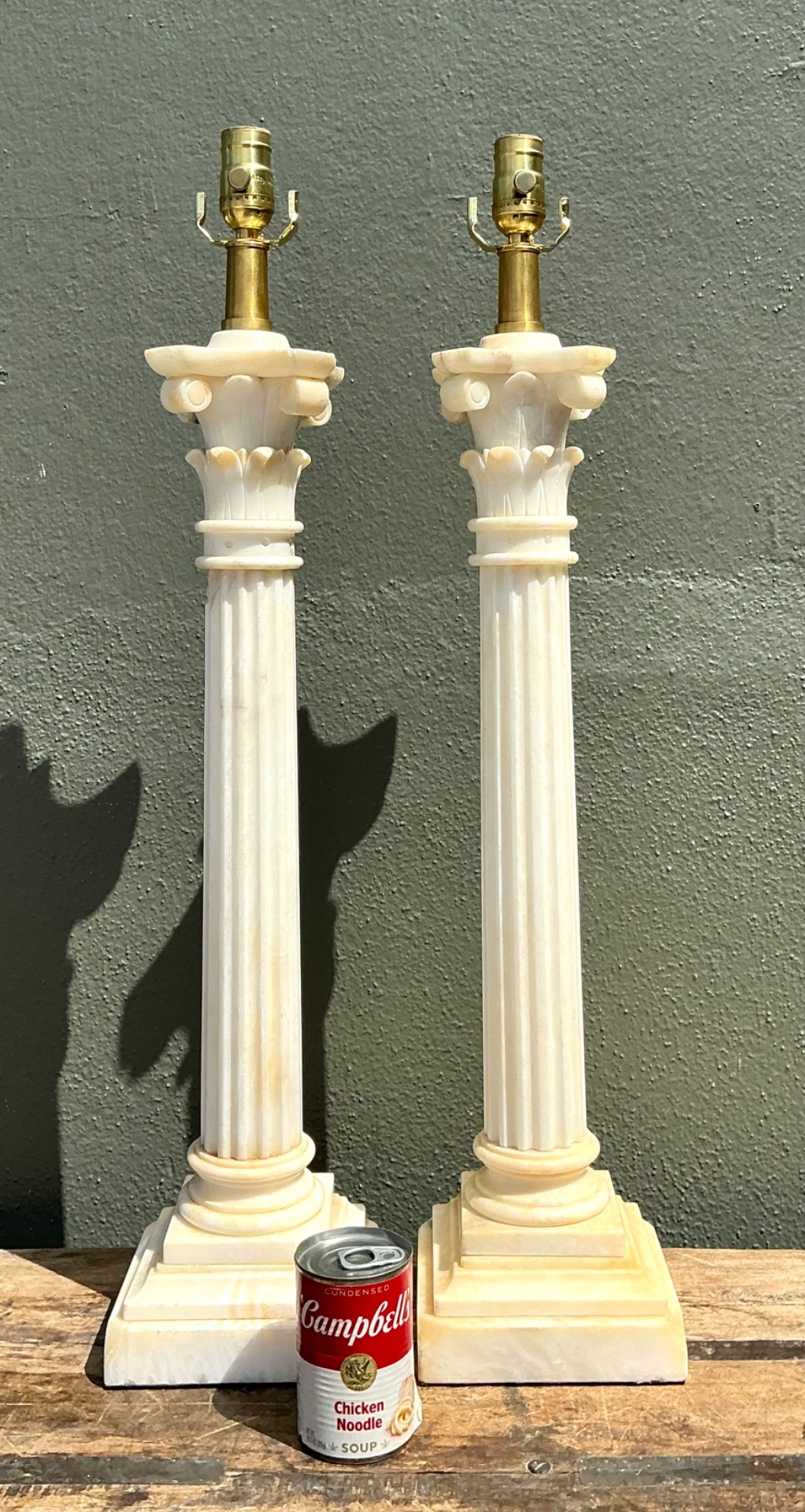 Vintage Alabaster Column Table Lamps - A Pair - Back view