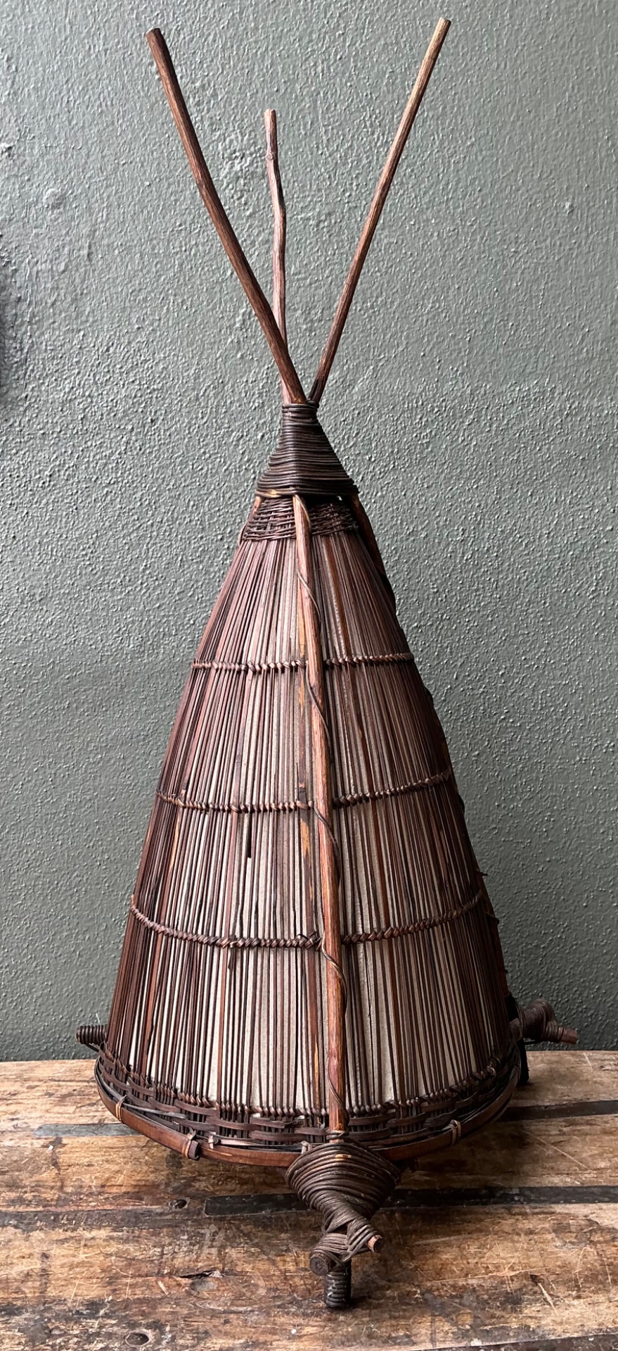 Vintage Japanese Woven Reed Lamp - Top view