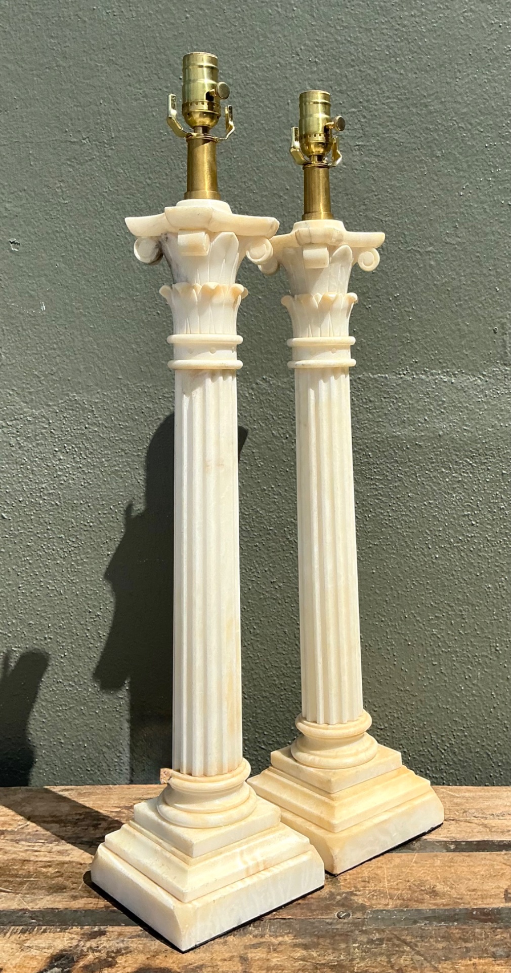 Vintage Alabaster Column Table Lamps - A Pair - Detail view