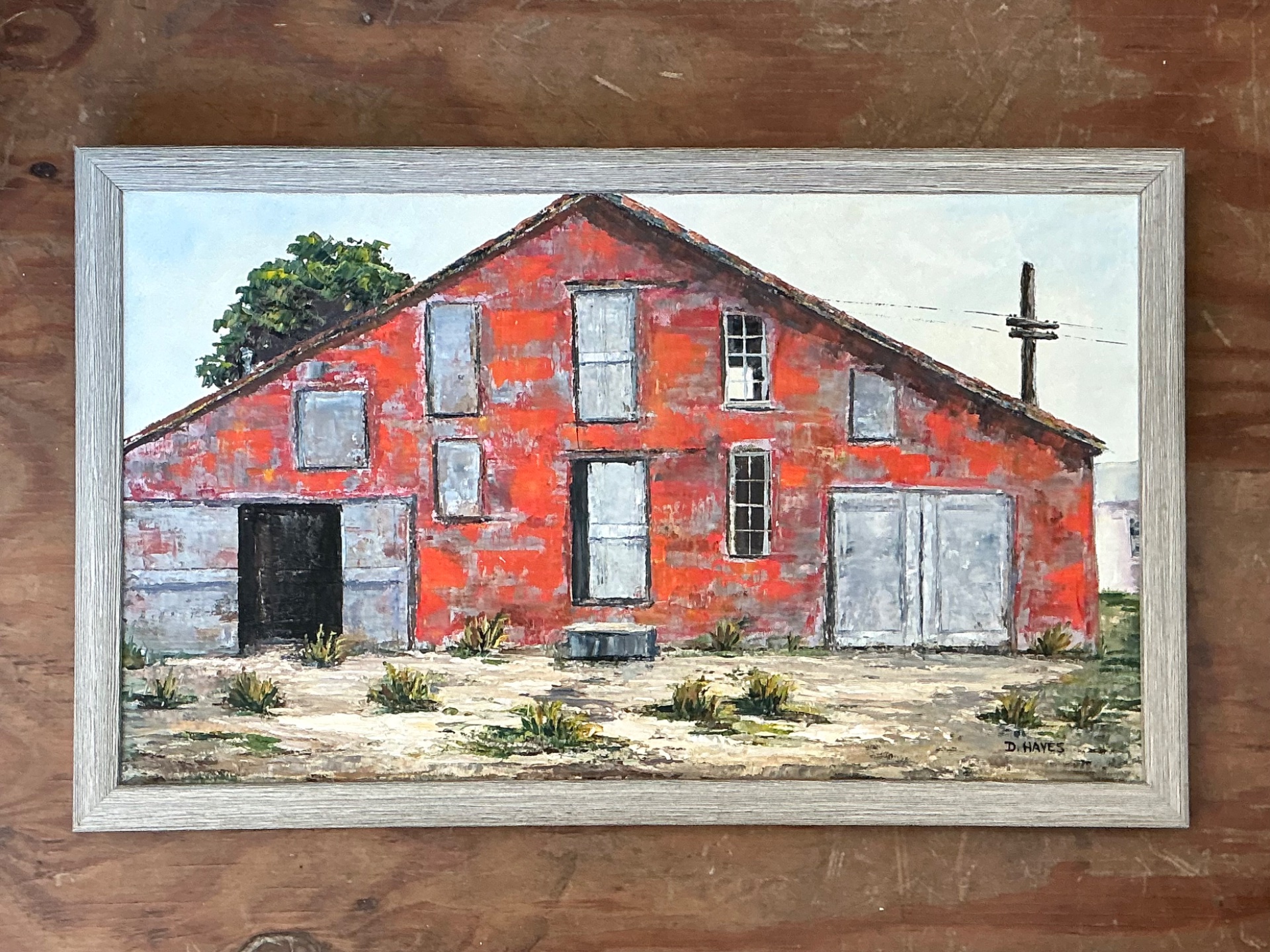 Framed D. Hayes Barn Landscape Painting - Side view