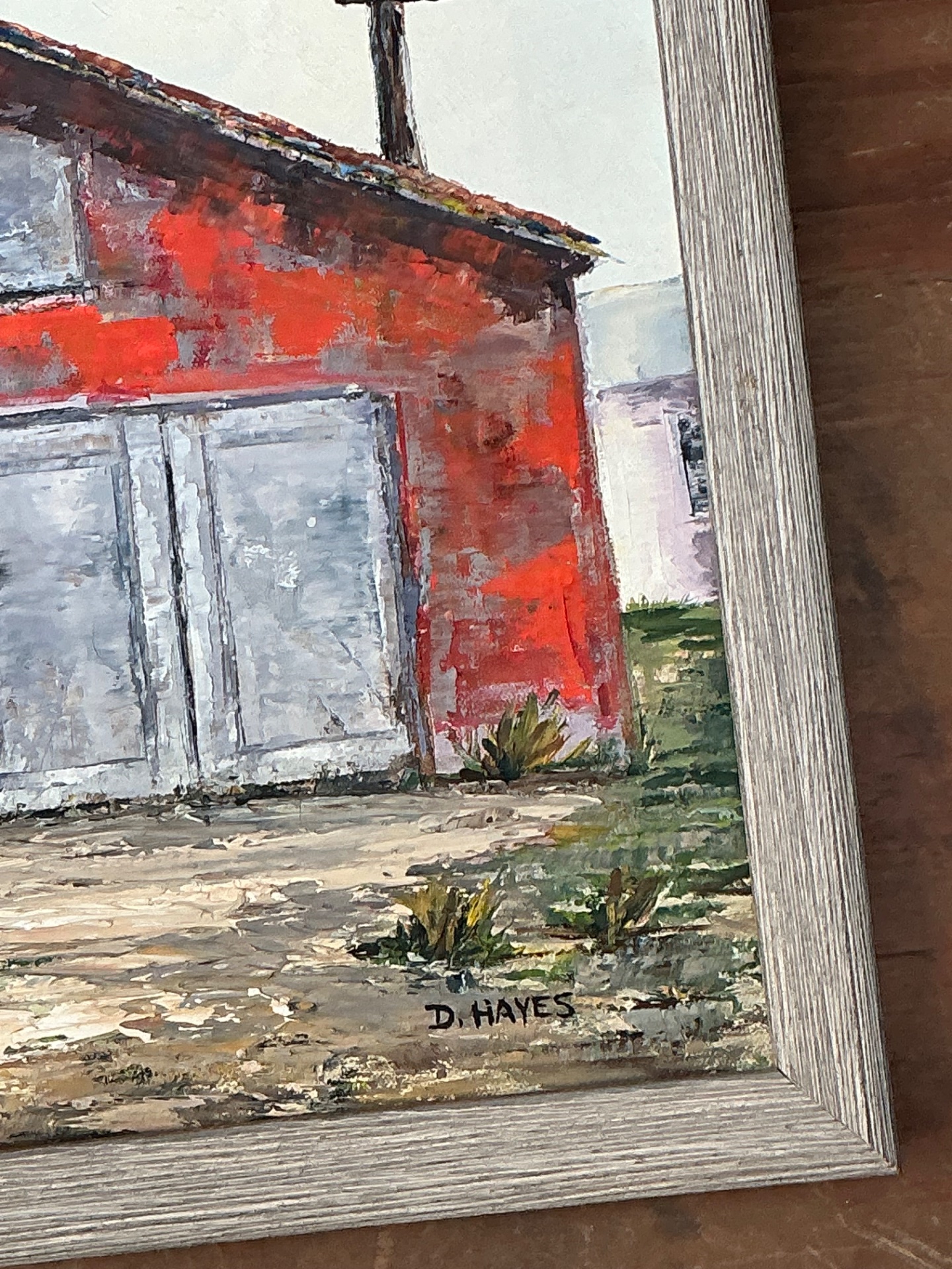 Framed D. Hayes Barn Landscape Painting - Side view