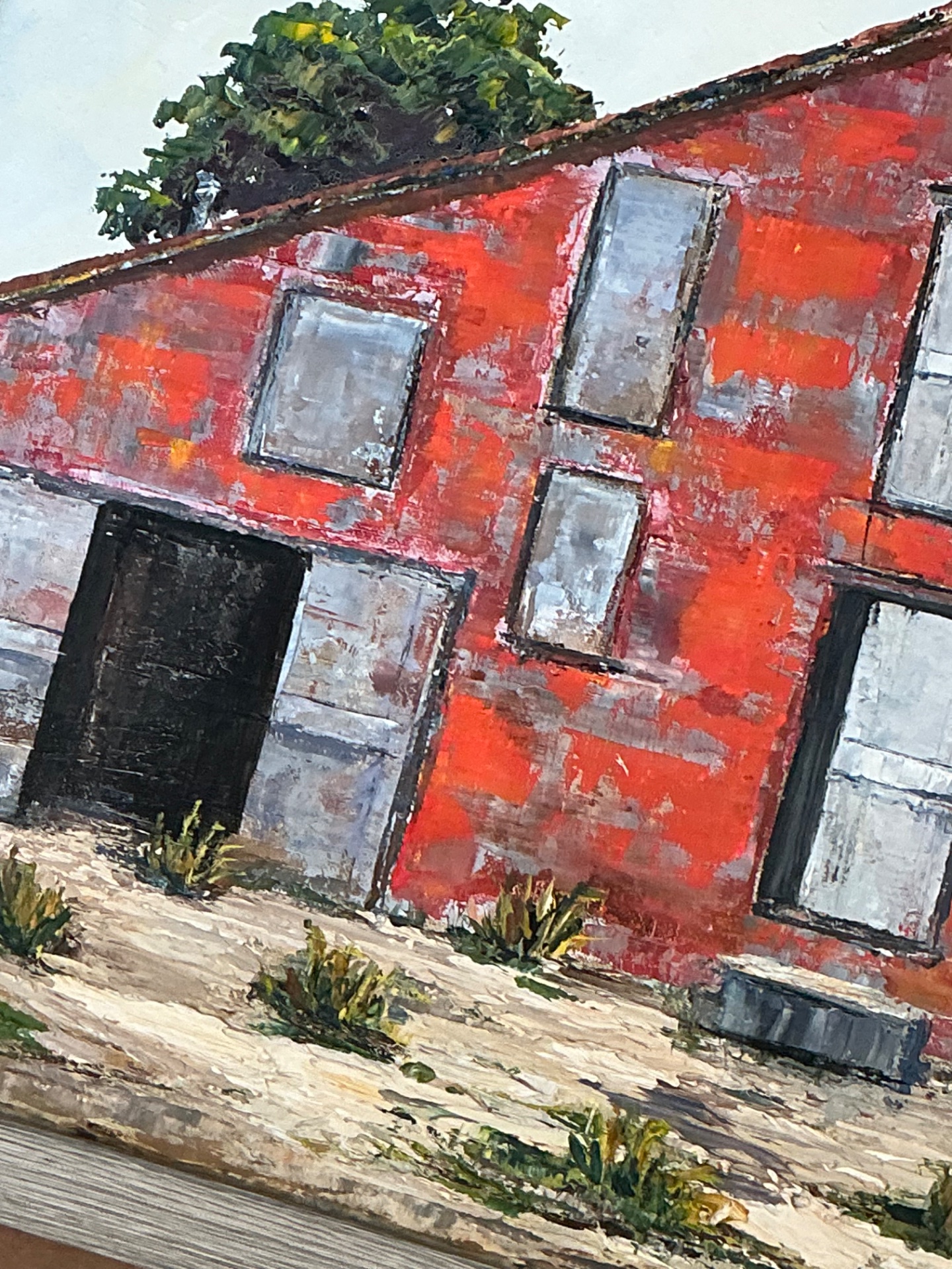 Framed D. Hayes Barn Landscape Painting - Back view
