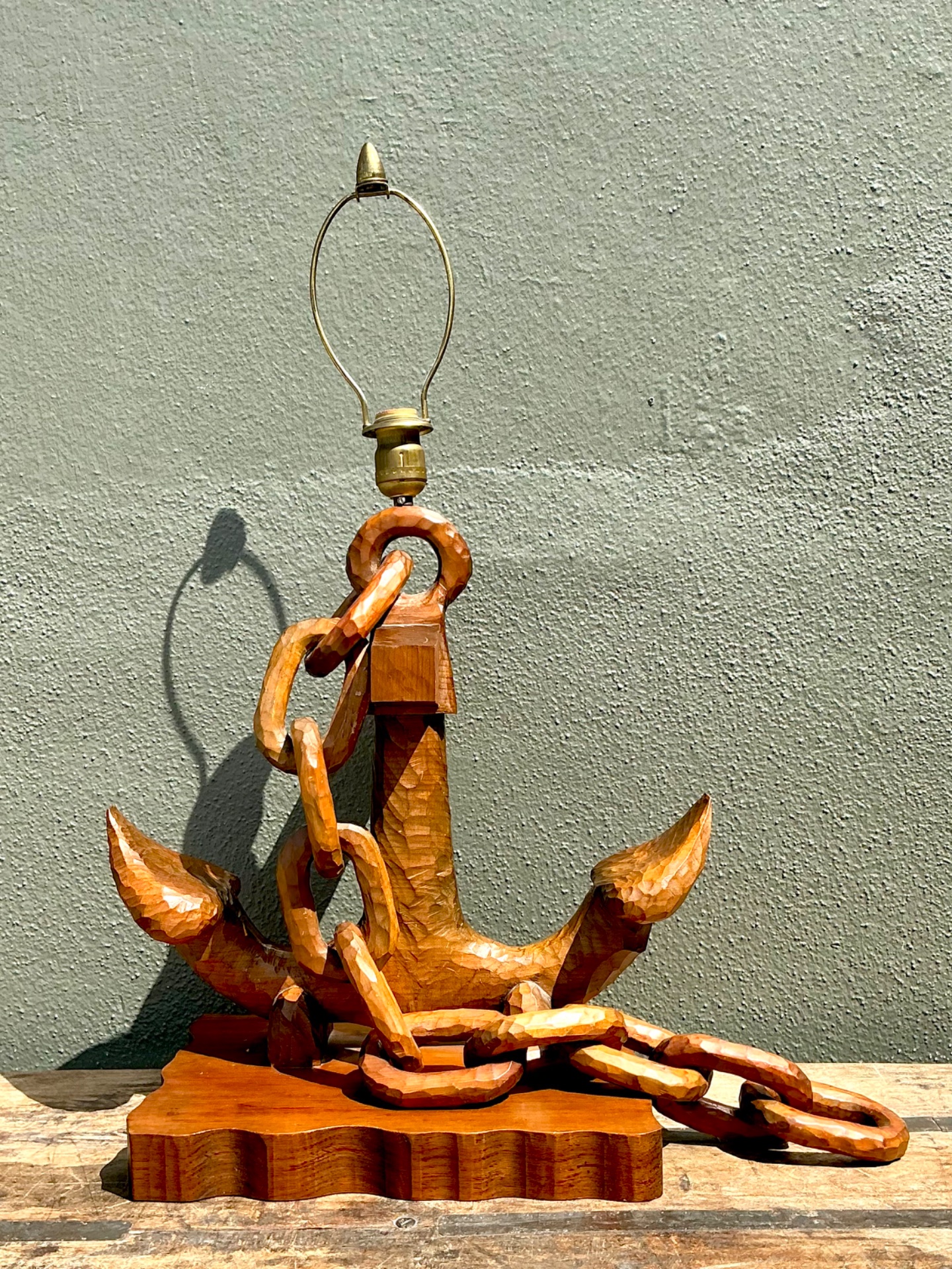 Vintage Hand Carved Anchor With Chain Lamp - Back view