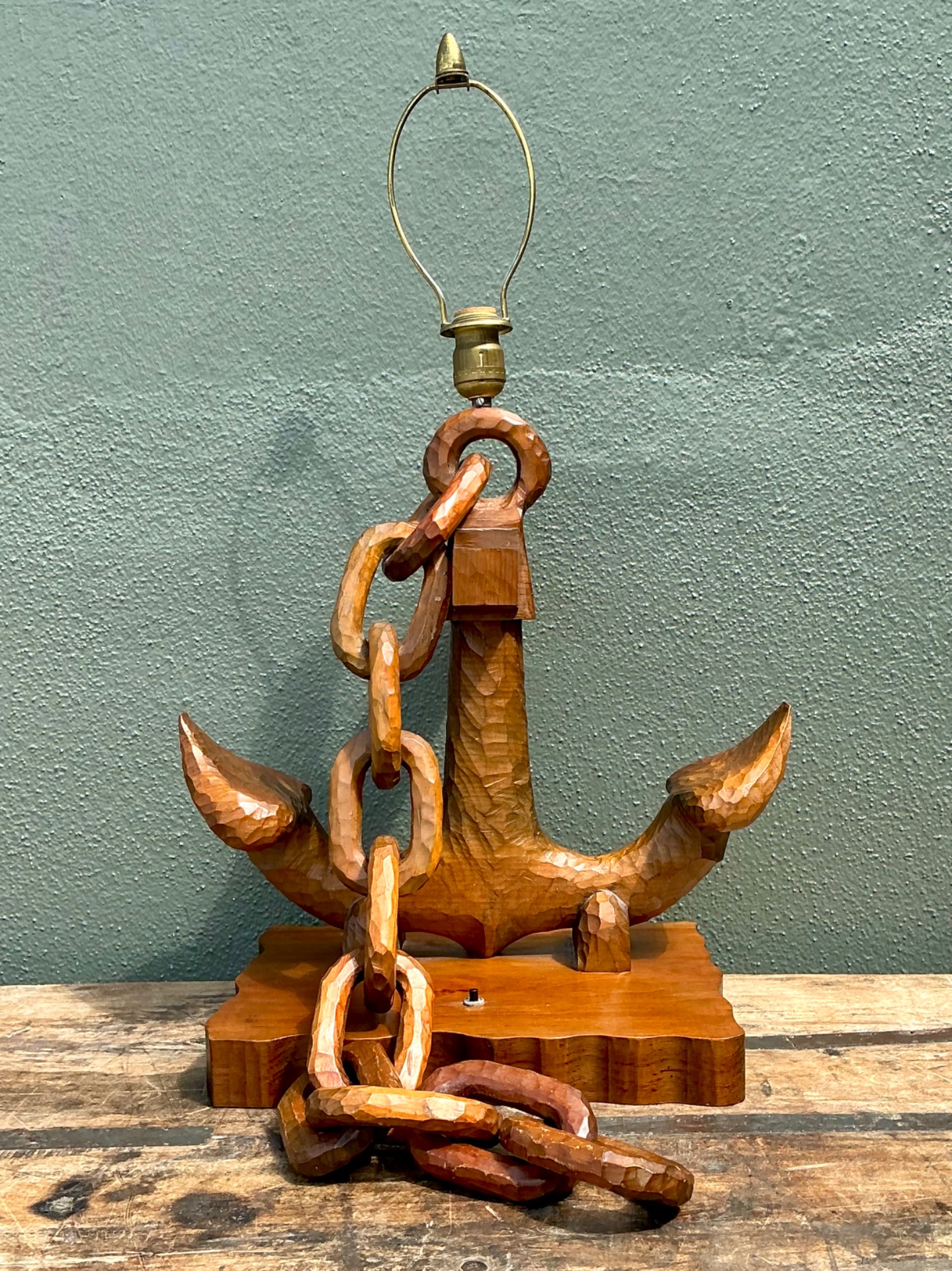 Vintage Hand Carved Anchor With Chain Lamp - Top view