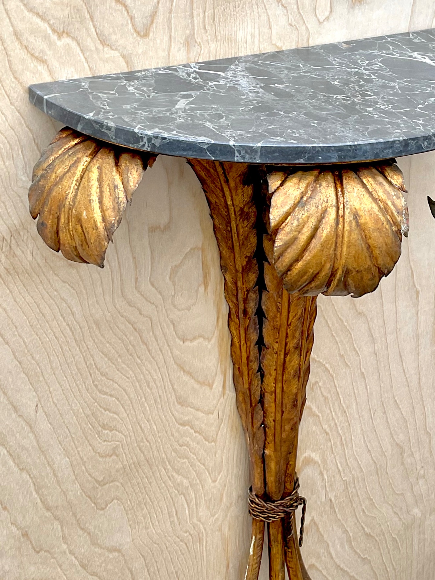 Vintage Gilt Metal and Marble Wall Console - Detail view