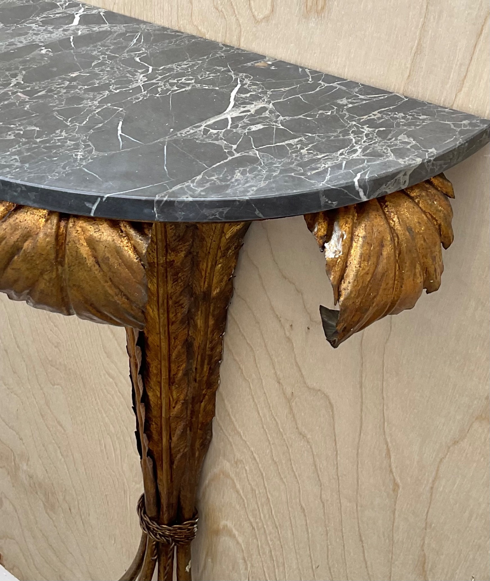 Vintage Gilt Metal and Marble Wall Console - Side view