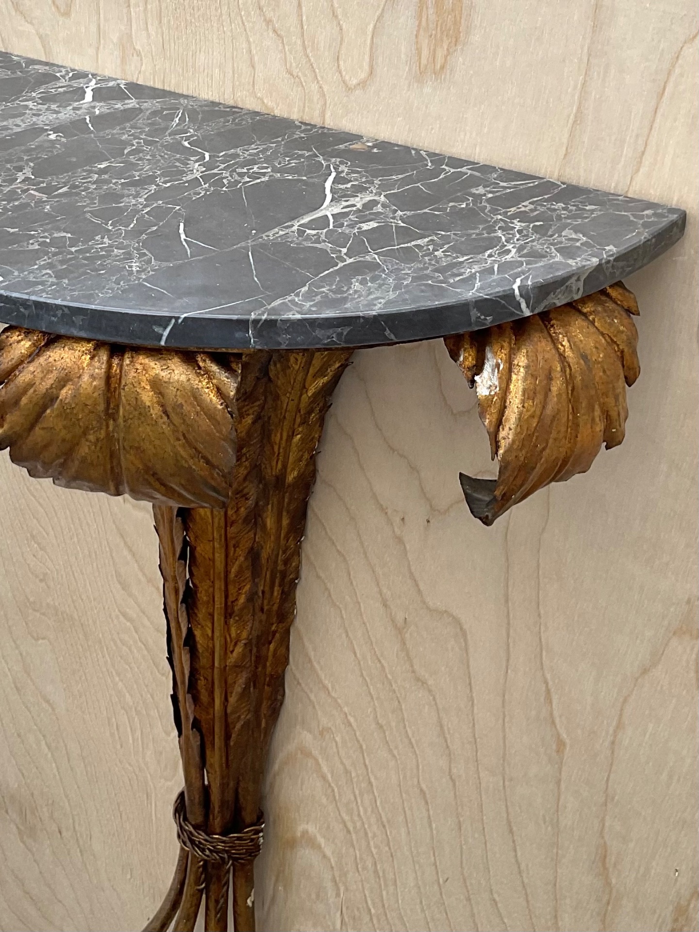 Vintage Gilt Metal and Marble Wall Console - Top view