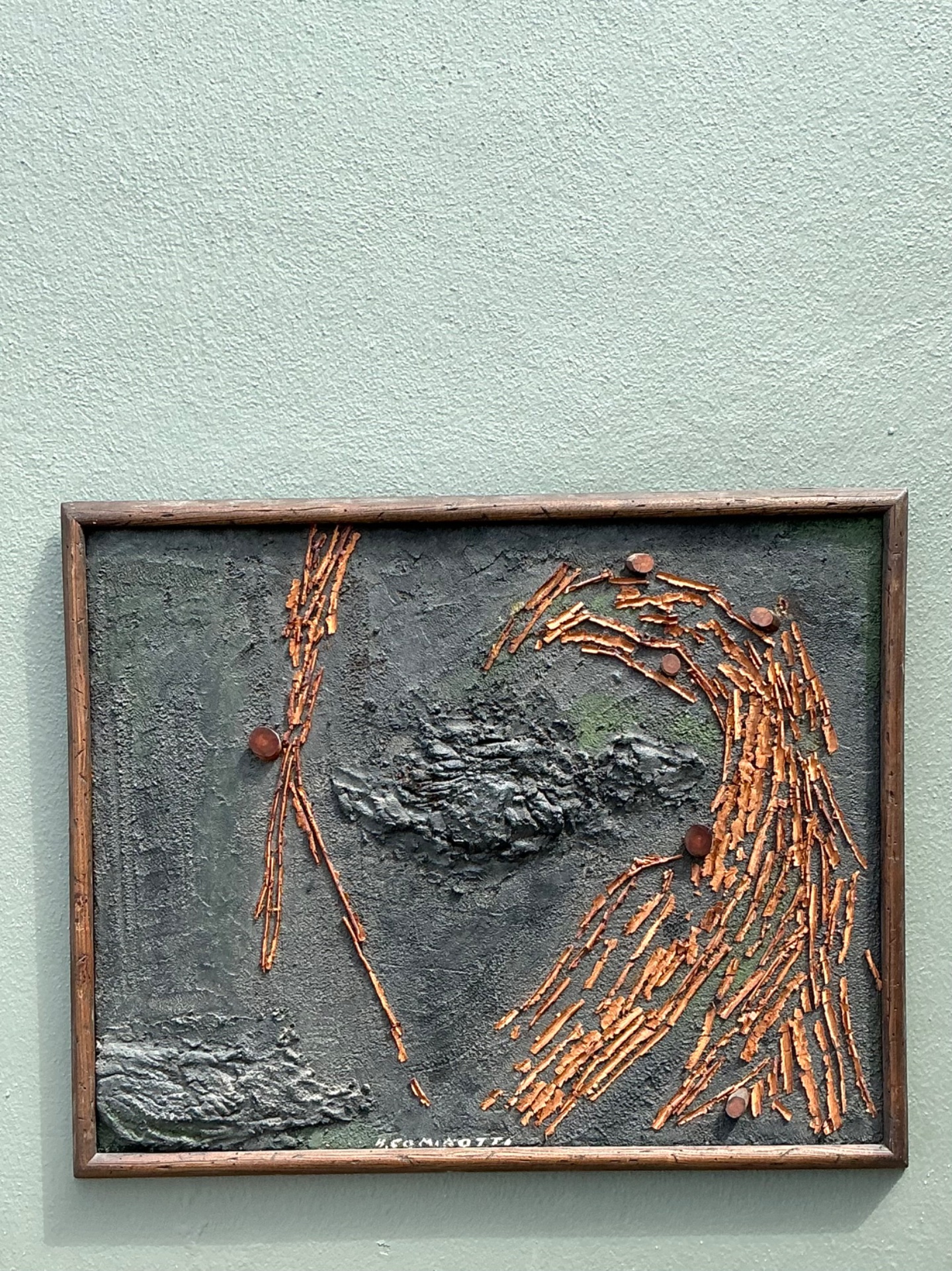 Vintage 1963 Italian Mixed Medial Oil On Board - Detail view