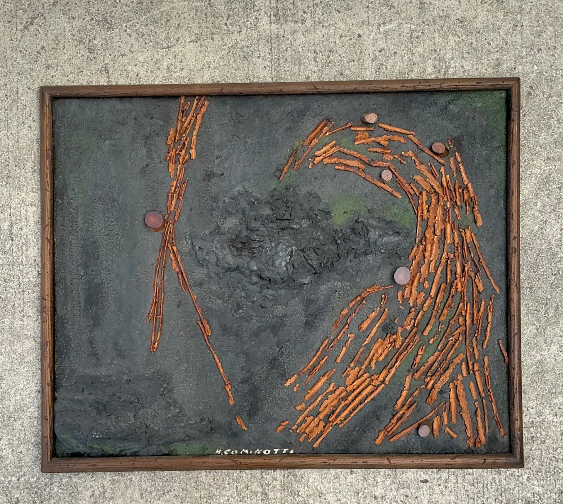 Vintage 1963 Italian Mixed Medial Oil On Board - Side view