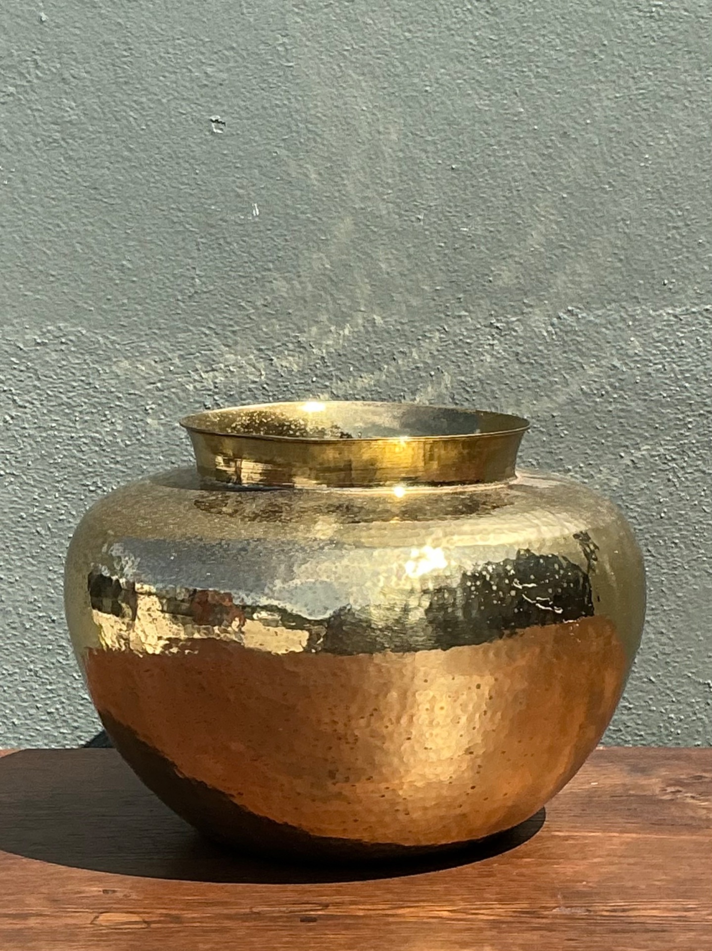 Vintage Hammered Brass Vase - Back view