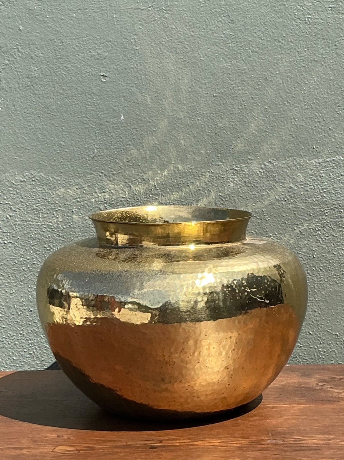 Vintage Hammered Brass Vase - Top view