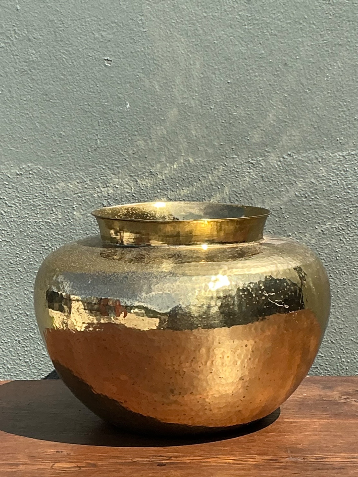 Vintage Hammered Brass Vase - Top view