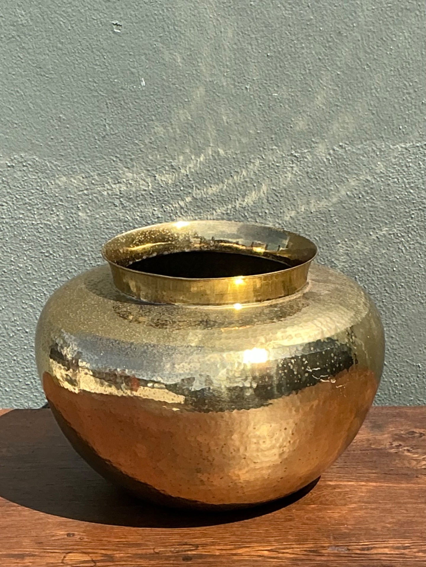 Vintage Hammered Brass Vase - Side view