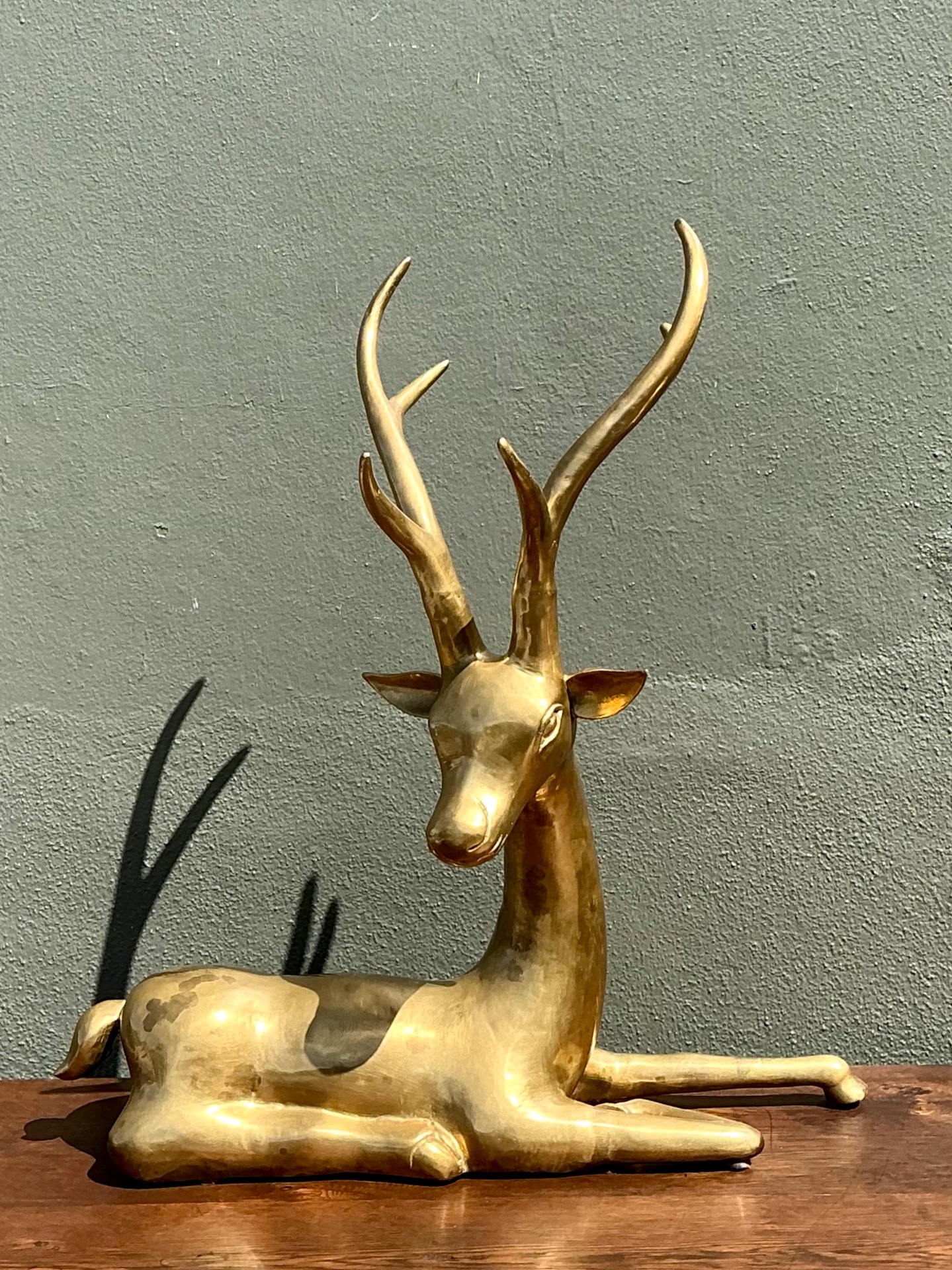 Vintage Brass Deer Sculpture - Side view