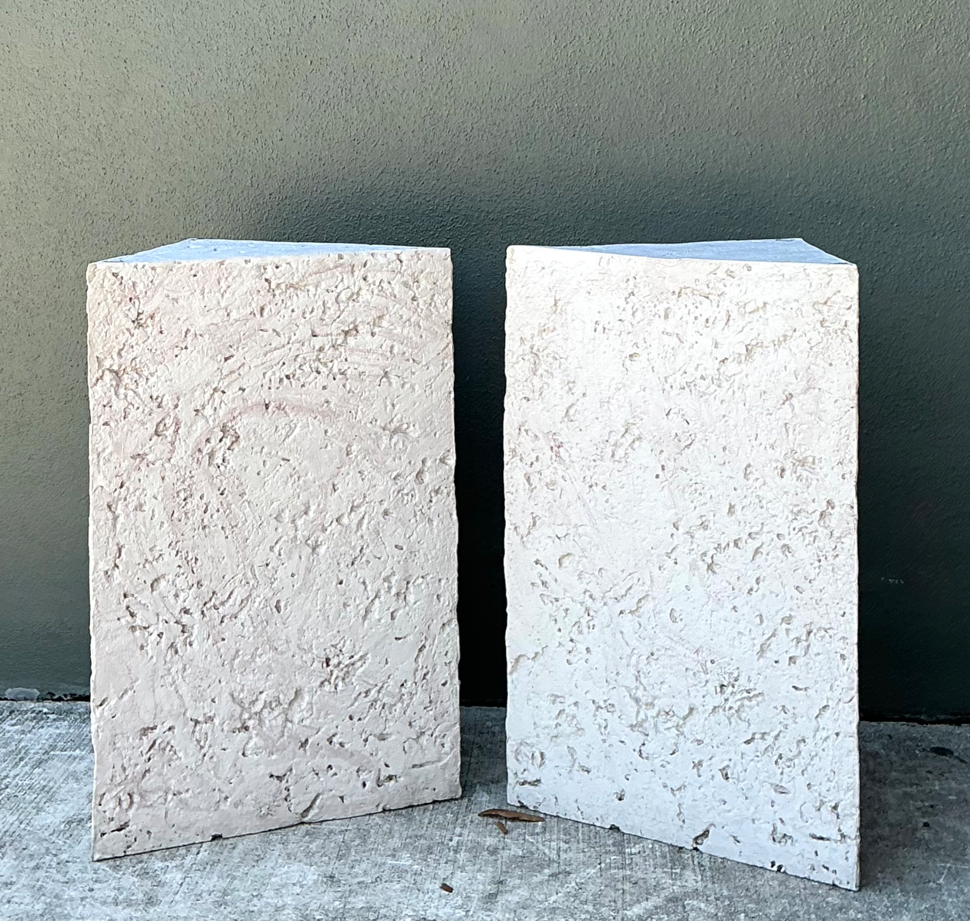 Vintage Plaster Faux Coral Geometric Table Pedestals - Pair - Side view