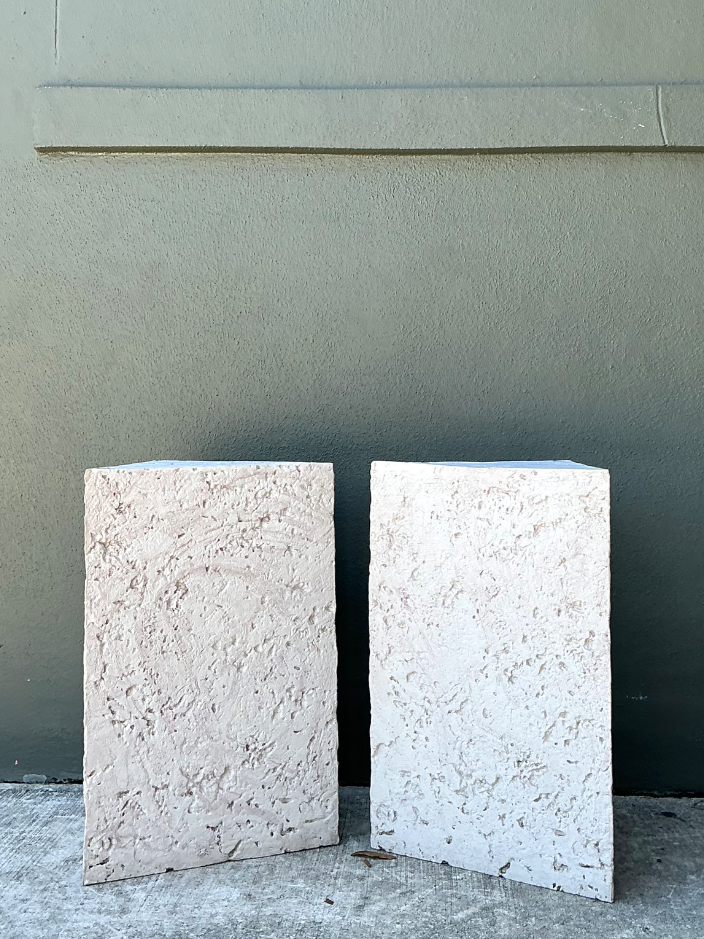 Vintage Plaster Faux Coral Geometric Table Pedestals - Pair - Top view