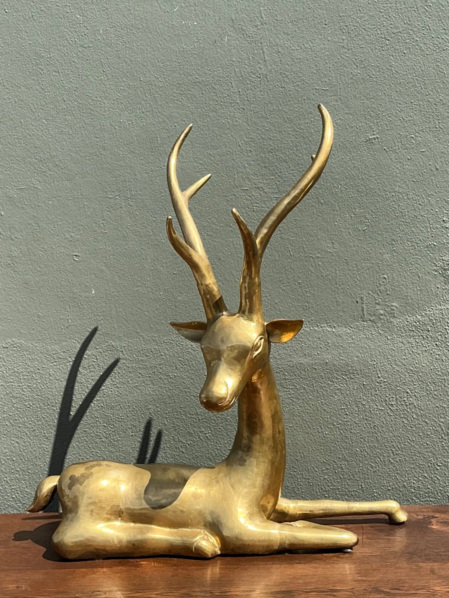 Vintage Brass Deer Sculpture - Side view