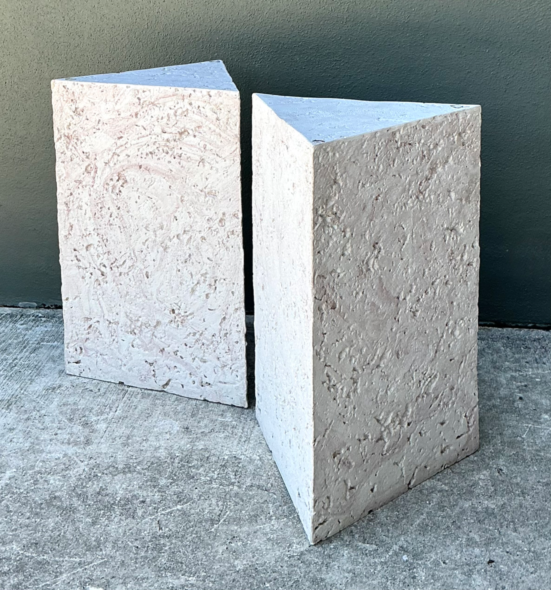 Vintage Plaster Faux Coral Geometric Table Pedestals - Pair - Detail view